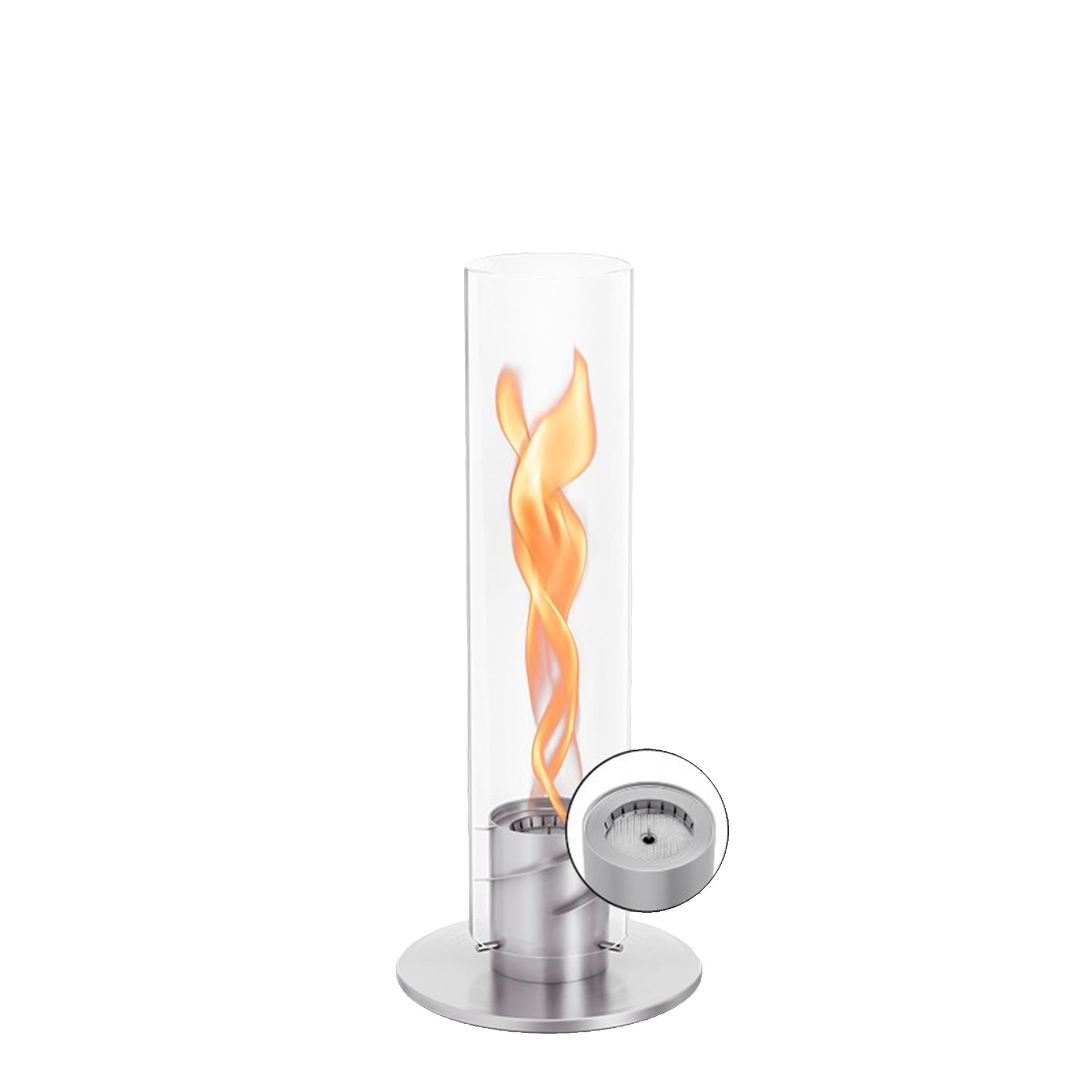 Tabletop Fireplace 1200 Silver, Gasfeuer, Ventilator, Glaszylinder, Flammenkamin, Standkamin