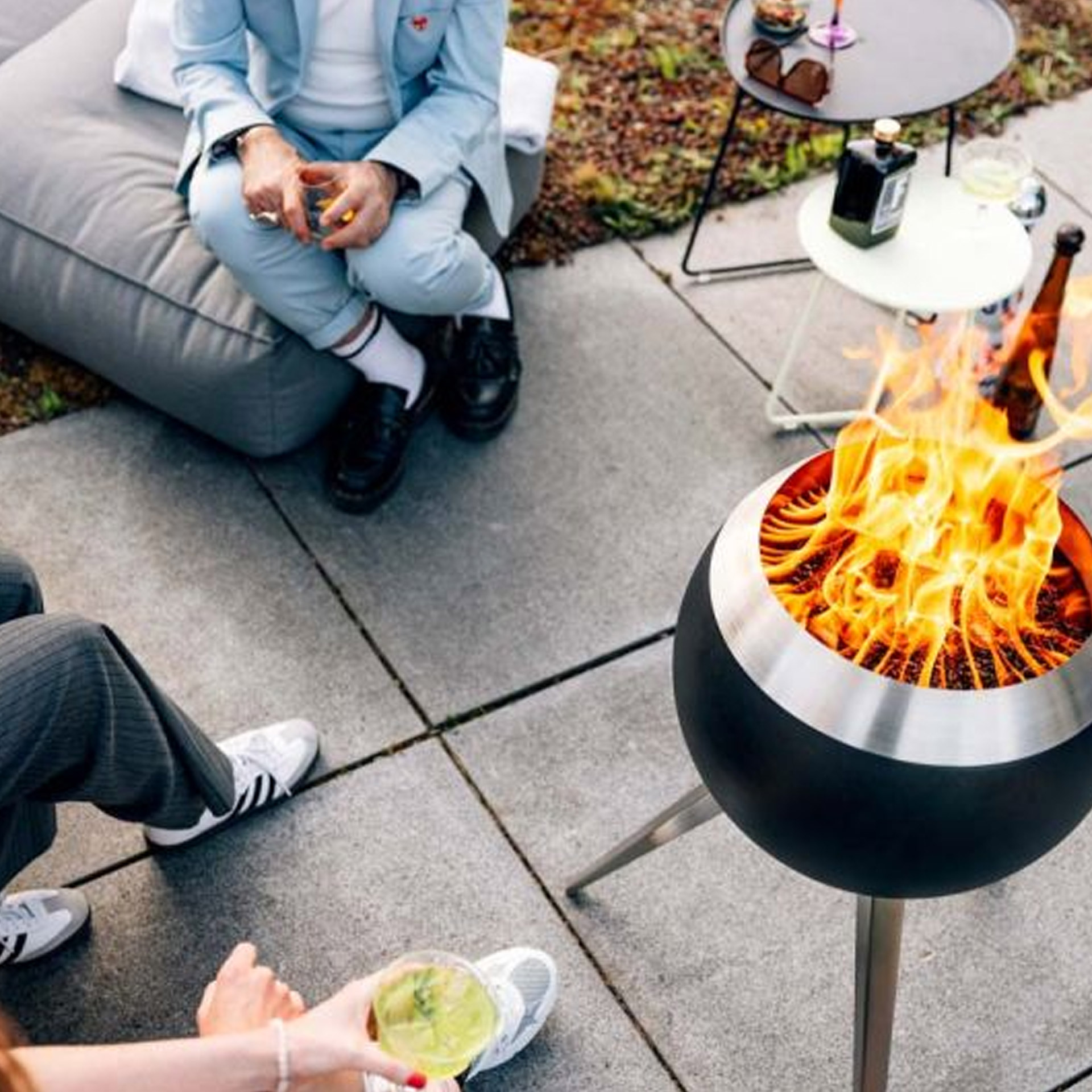 Fire basket 45 with heigh foot silver, feuerstelle, feuertisch, grill, outdoor, getränke