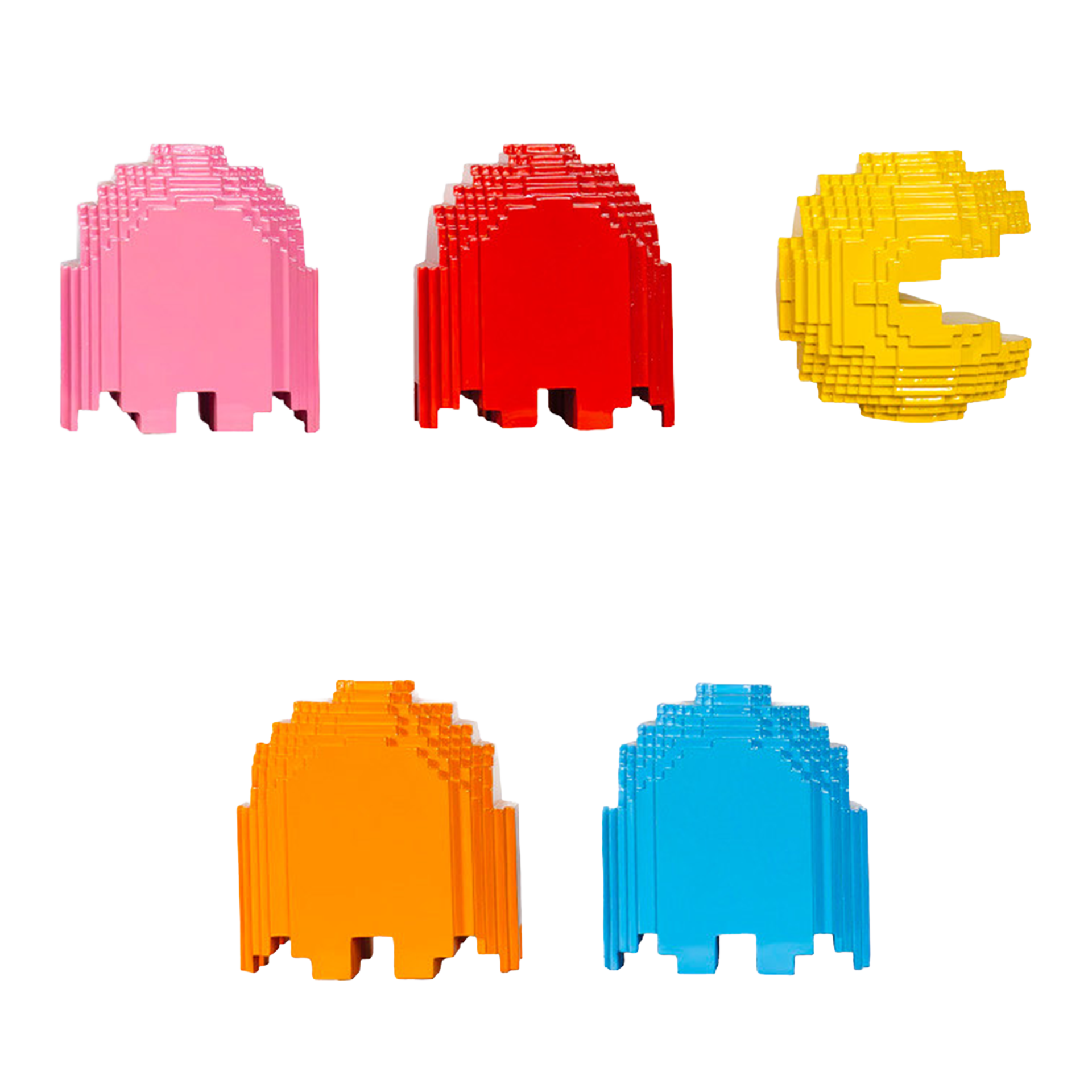 Pac-man and ghosts, lego-ähnlich, miniatur, bunt, baustein, konstruktionsspielzeug