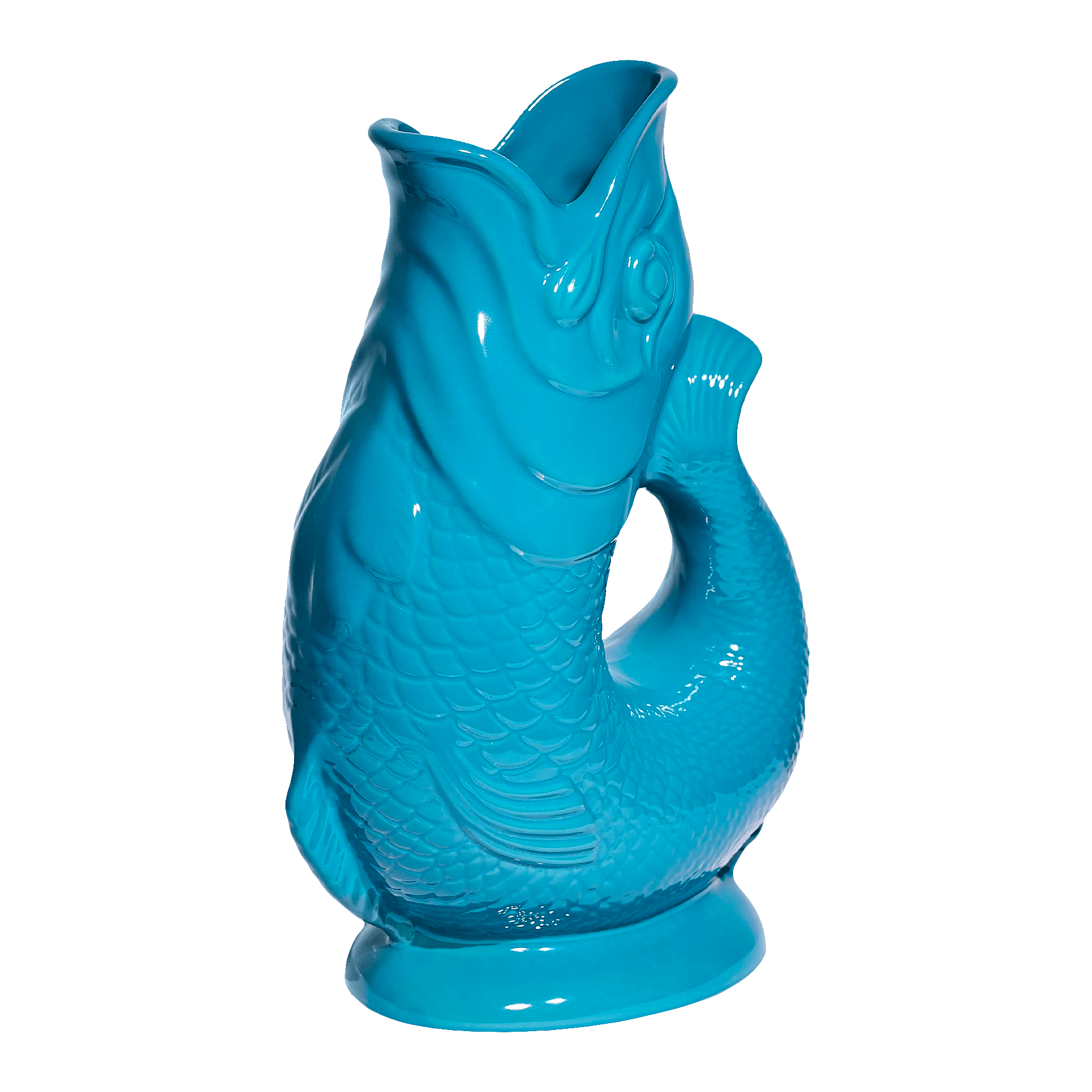 Jug teal XL 1.20 l, Fischform, Kanne, Blau, Keramik, Dekoration