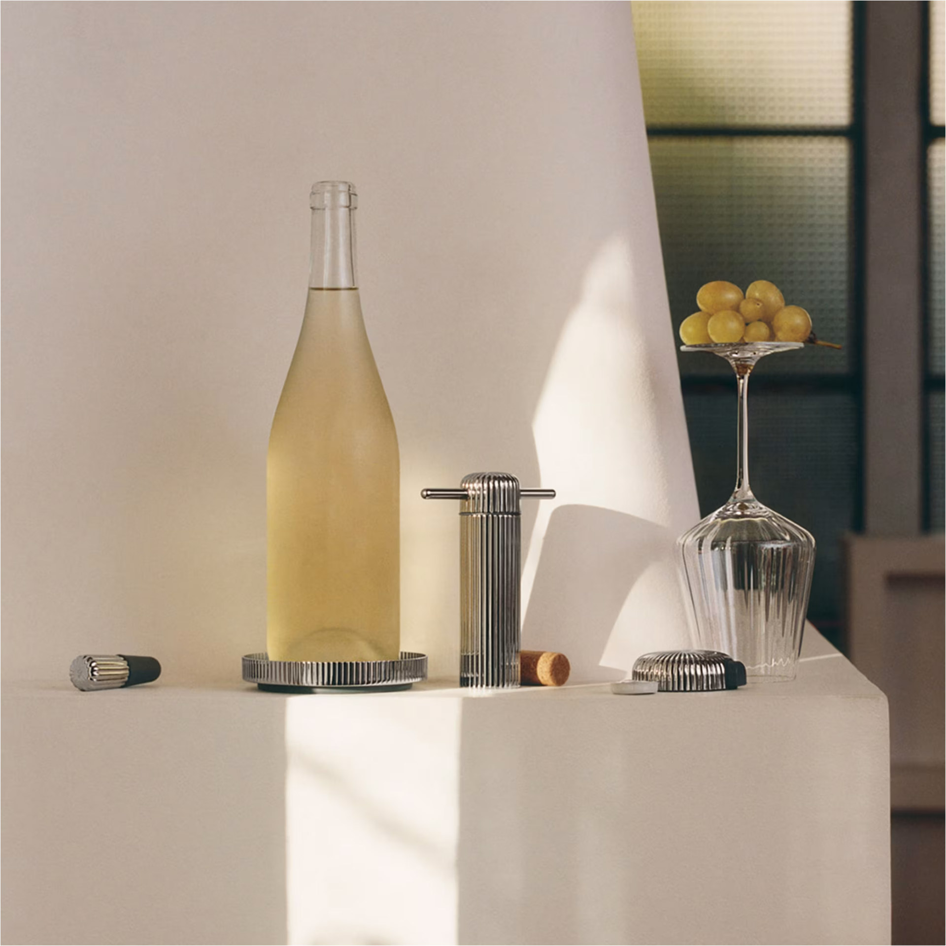 Bernadotte, Bottle Coaster, Weinflasche, Weißwein, Glasservier-Set, Korken, Weinglas