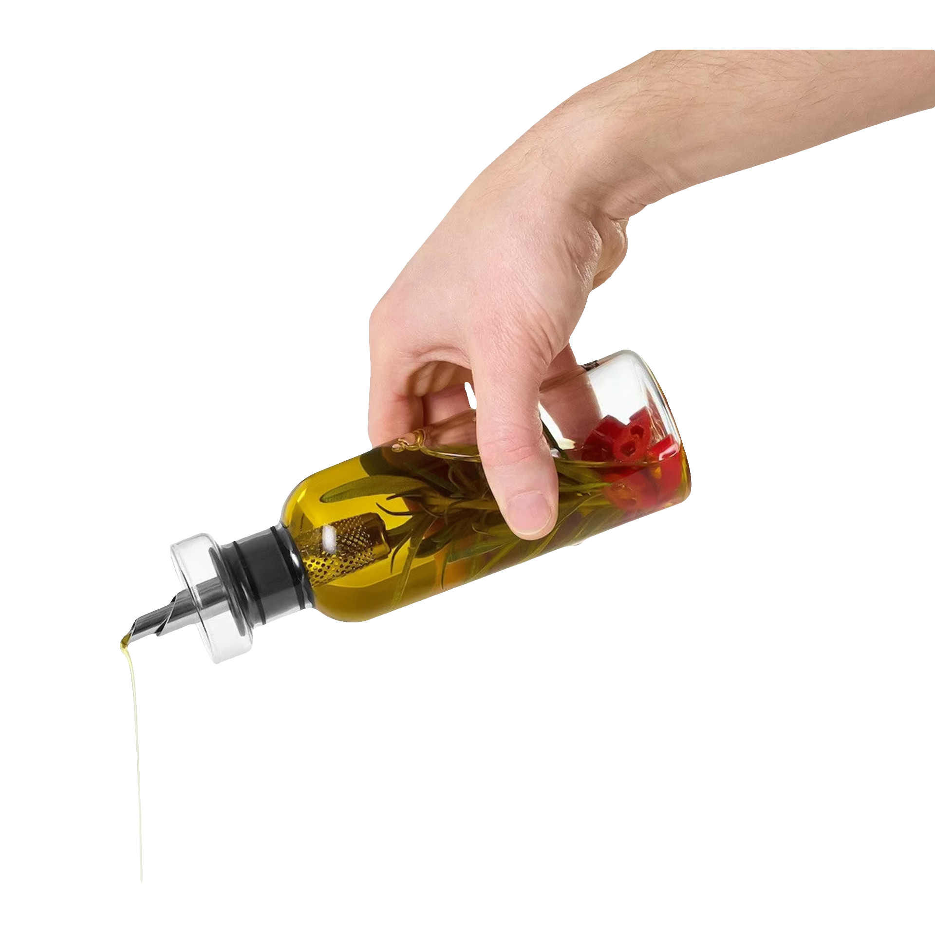 Oil & Vinegar Disoenserset With Coaster, Olivenöl, Glasflasche, Ausgießen, Ausgießer, Hand