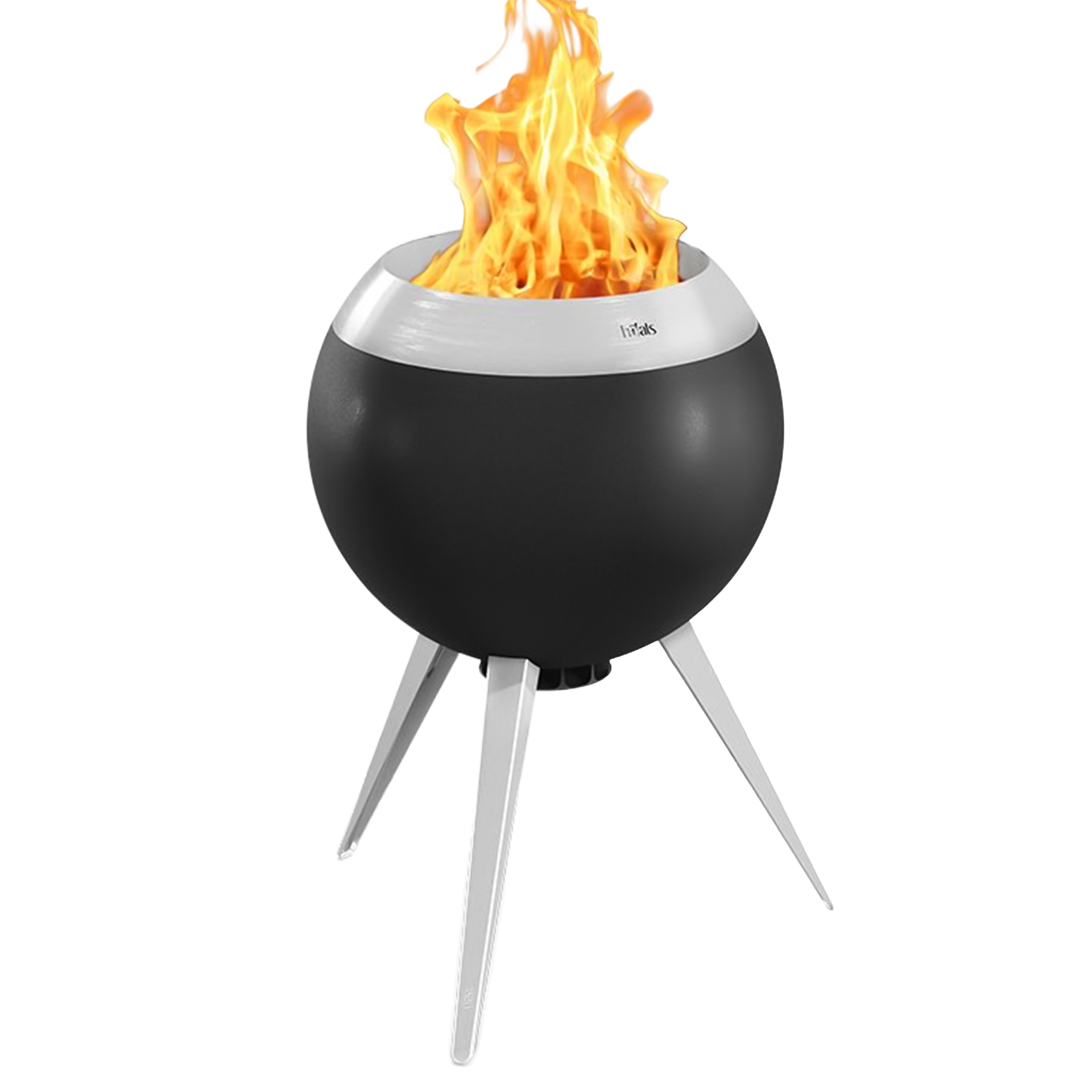 Fire basket 55 with heigh & low stand silver, Feuerstelle, Feuerkorb, Grillkugel, Stahlbeine, Flammen
