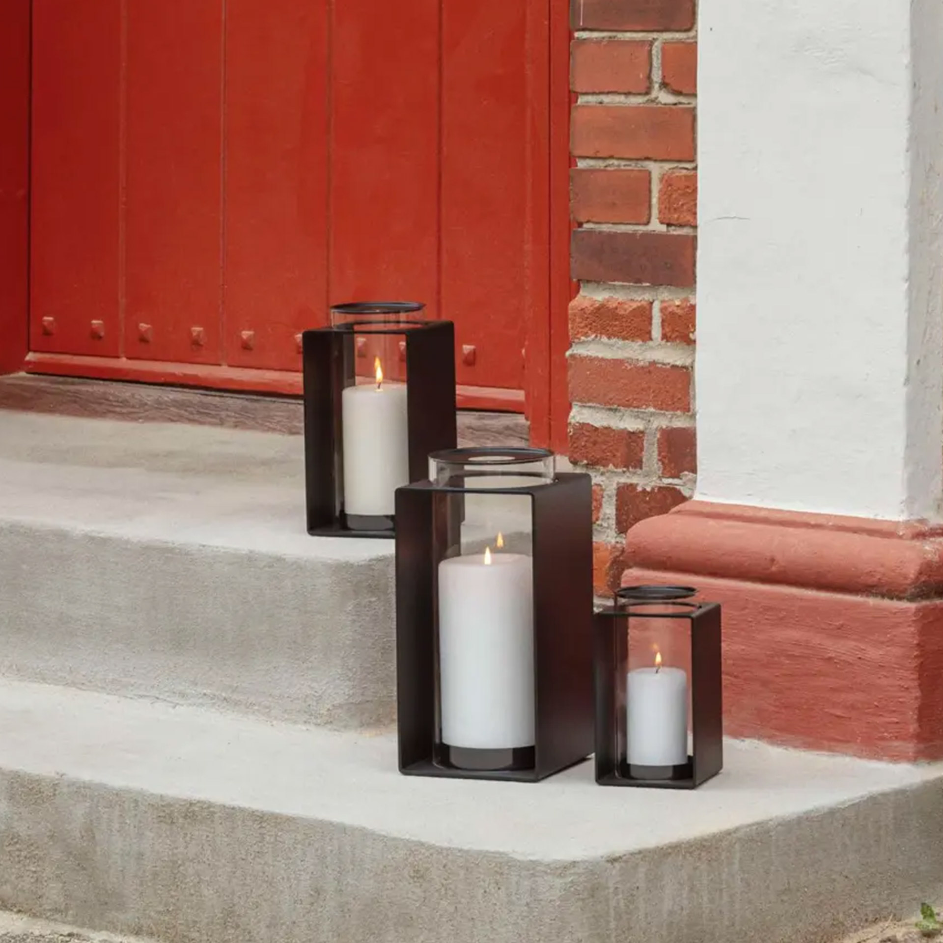 Lantern 30 cm, Kaminleuchter, Laternenständer, Kerzenhalter, Glasdeckel, Drei Stücke
