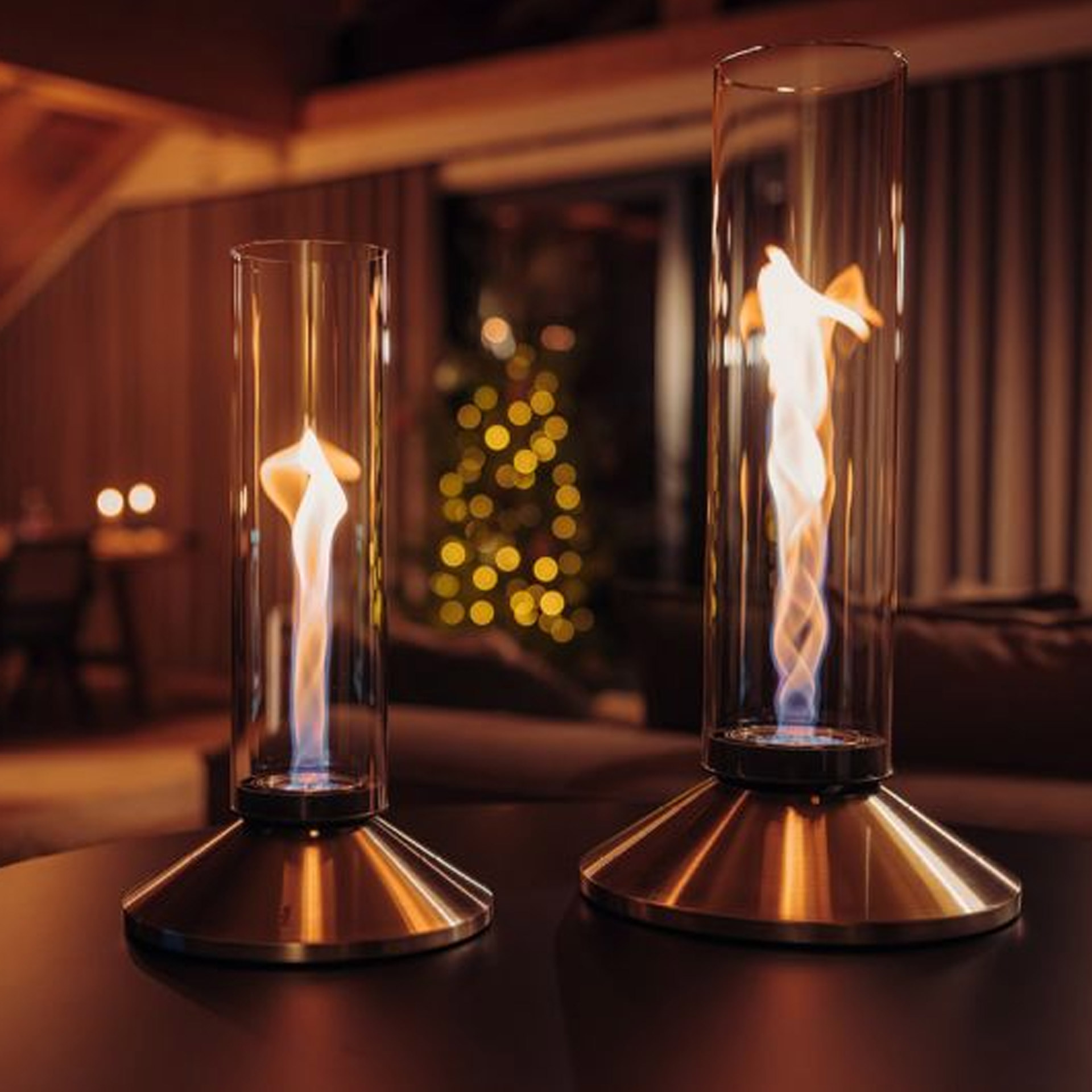 Tabletop Fireplace 900 Silver, Lampen, Tischlampe, Gasflamme, Vase Glas, Dekolampe