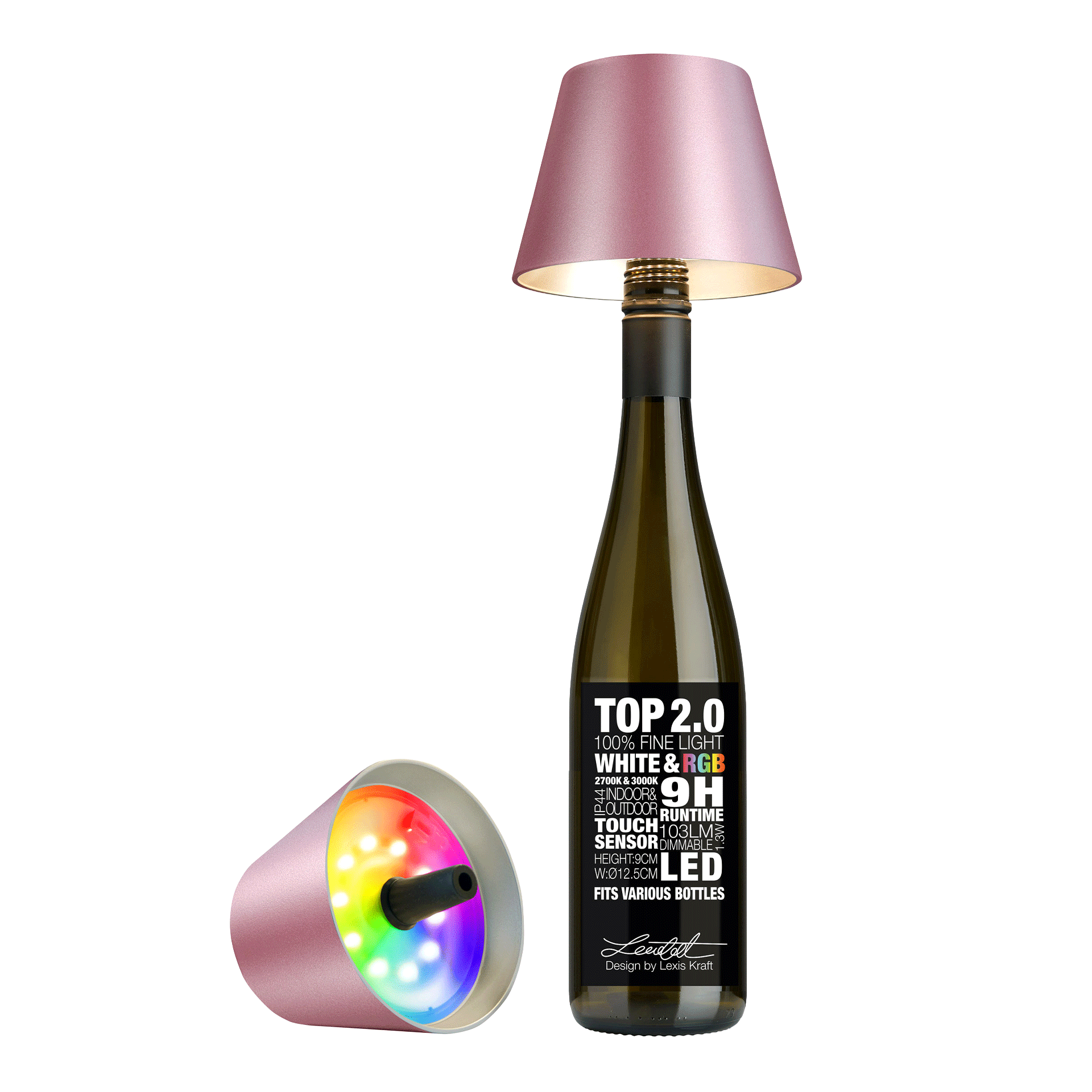 LED Bottle Light Dimmable Pink Metallic