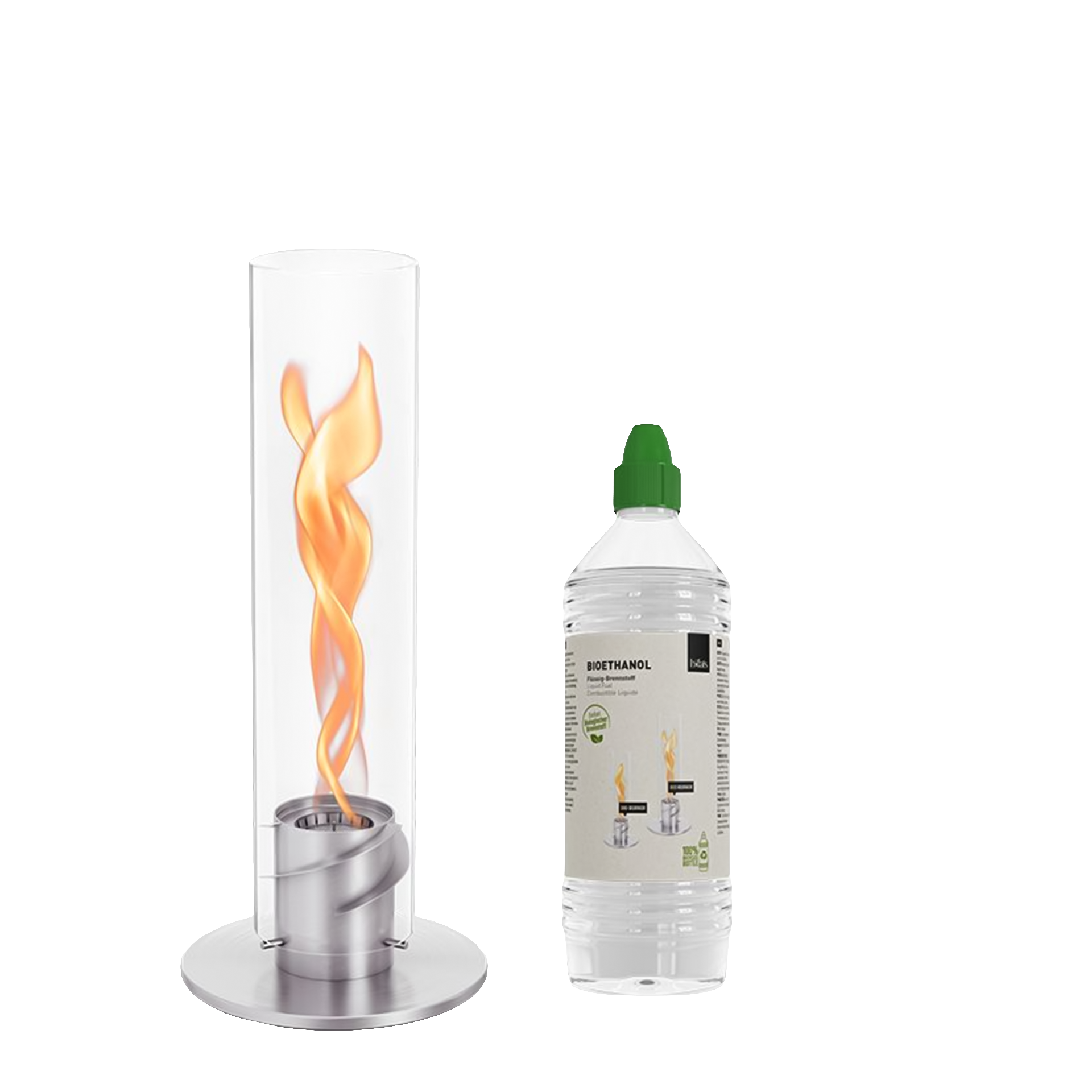 Tabletop Fireplace 1200 Silver, Gasfeuerzeug, Flammenkörper, Bioethanol, Tischfeuerstelle, Flammenersatz