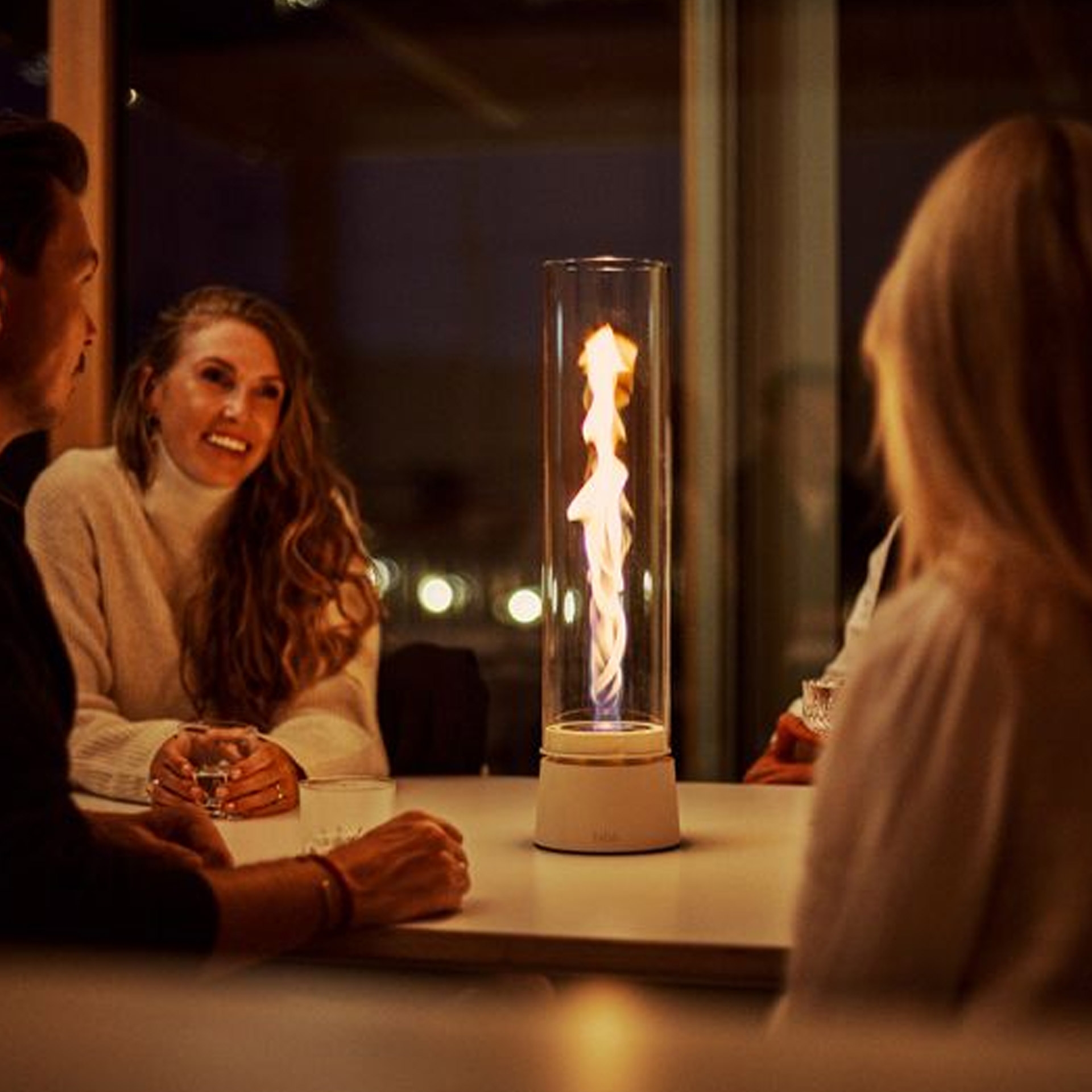 Tabletop Fireplace 1200 Creme, Kamin, Tisch, Tafelrunde, Kerzenflamme, Glasware