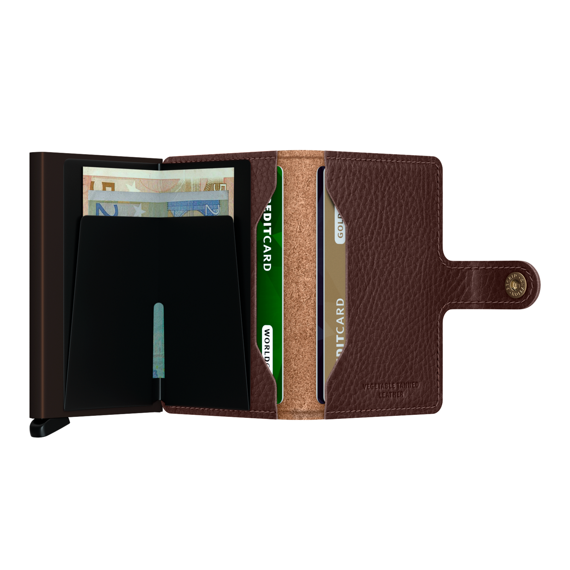Secrid Miniwallet Veg Espresso/Braun, Geldbörse, Brieftasche, Leder, Kartenfächer, Verschlussknopf