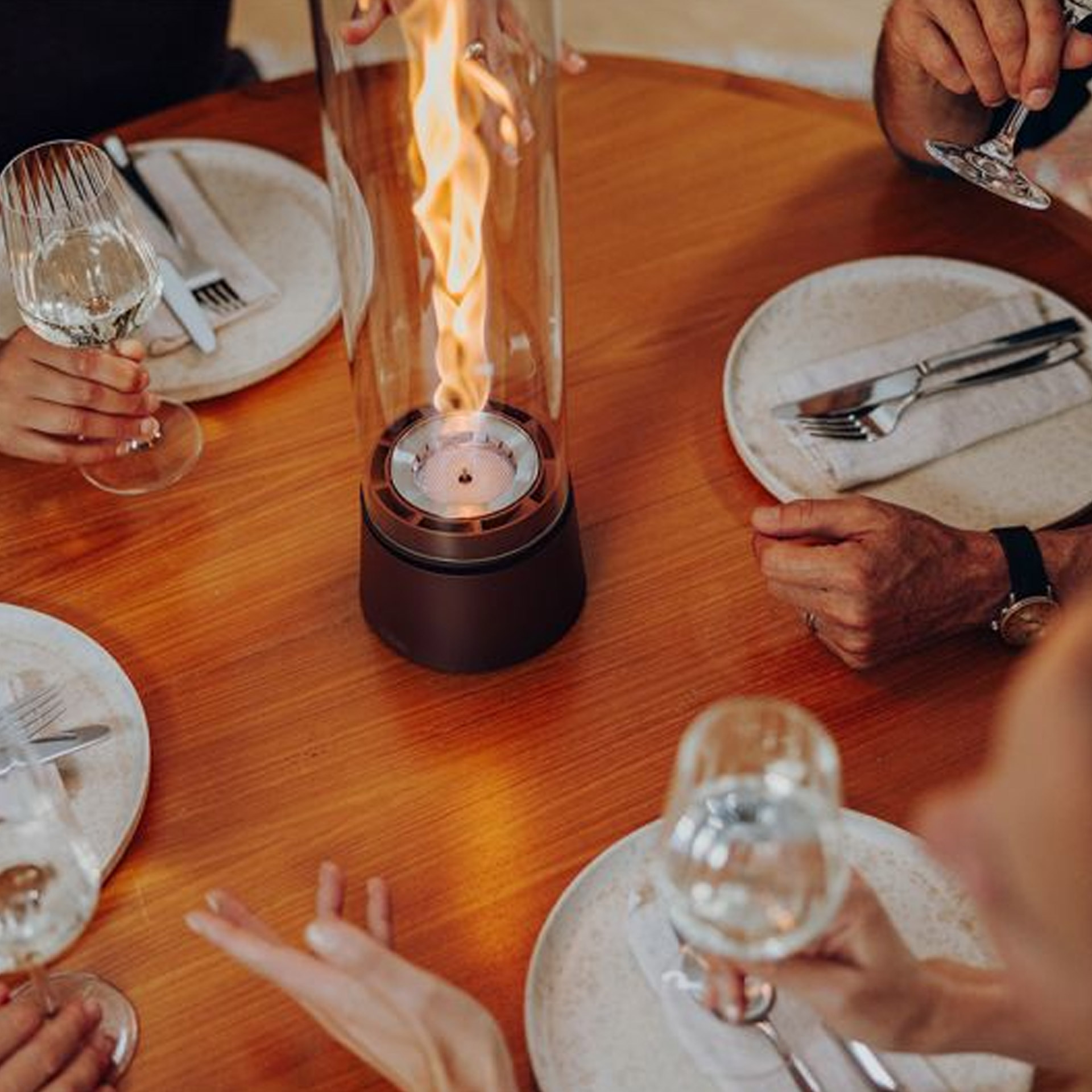 Tabletop Fireplace 1200 Rust-brown, Tischfeuerstelle, Garnitur, Tischdeko, Flamme, Kerzenhalter
