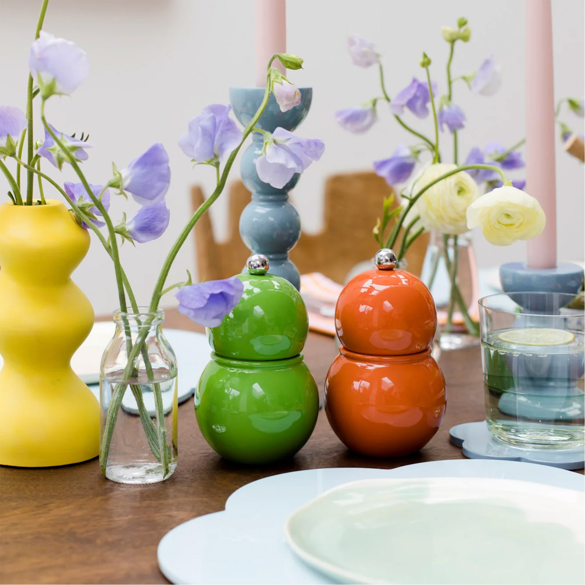 Salt- Pepper Mill leaf green 12 cm, Tischdekoration, Karaffe, Vasen, Stoffglas, Kerzenhalter
