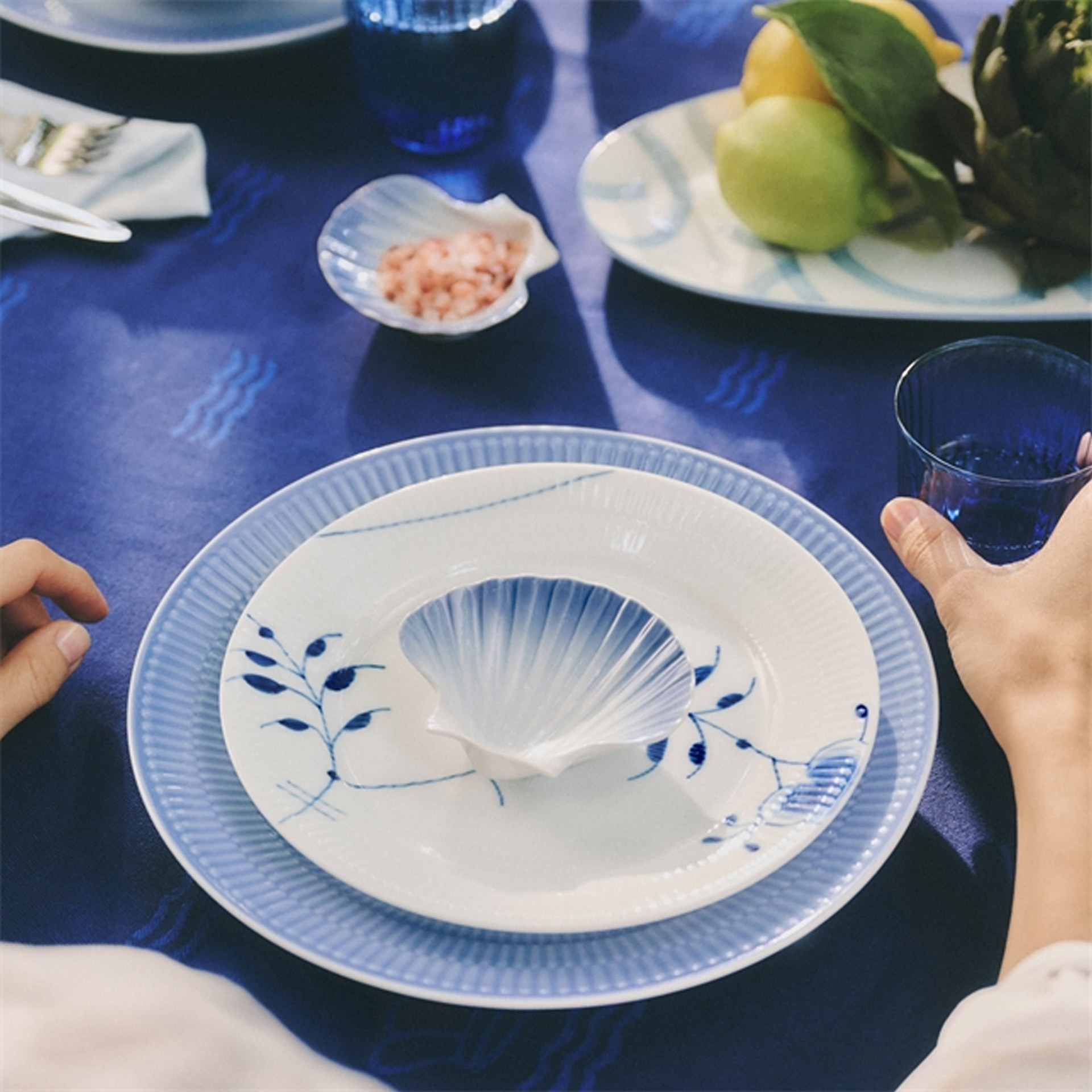 Royal Copenhagen Frühstücksteller Mega Gerippt Blau 22 cm Dekor 9