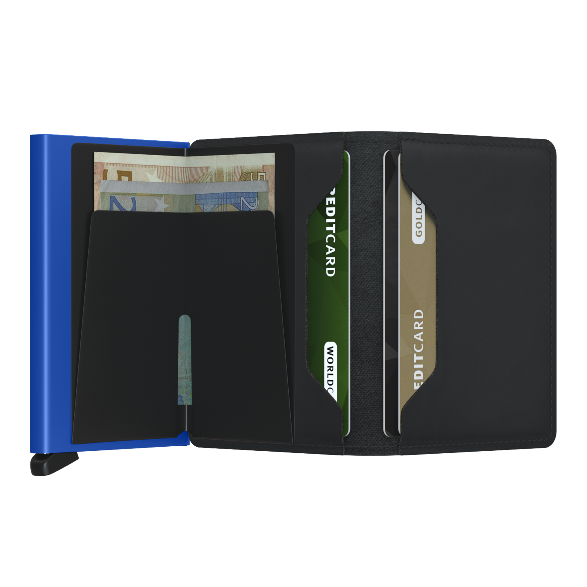 Slimwallet Black/Blue, Portemonnaie, Geldbörse, Kartenfach, Leder, Dunkel