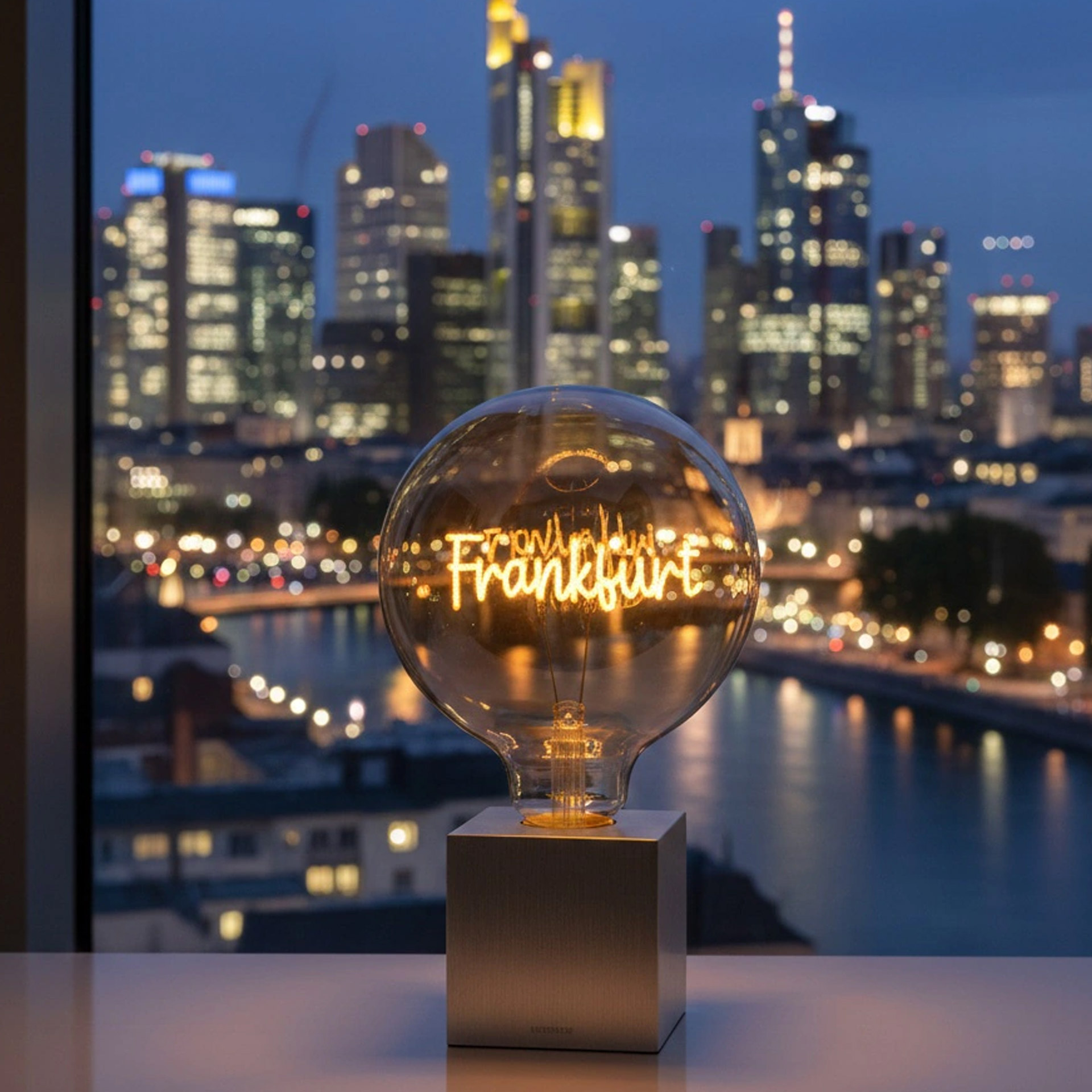 LED decorative bulb Frankfurt, Glühbirne, Lichtskulptur, Glasbirne, Bürolampe, Frankenfurt Lichtkugel