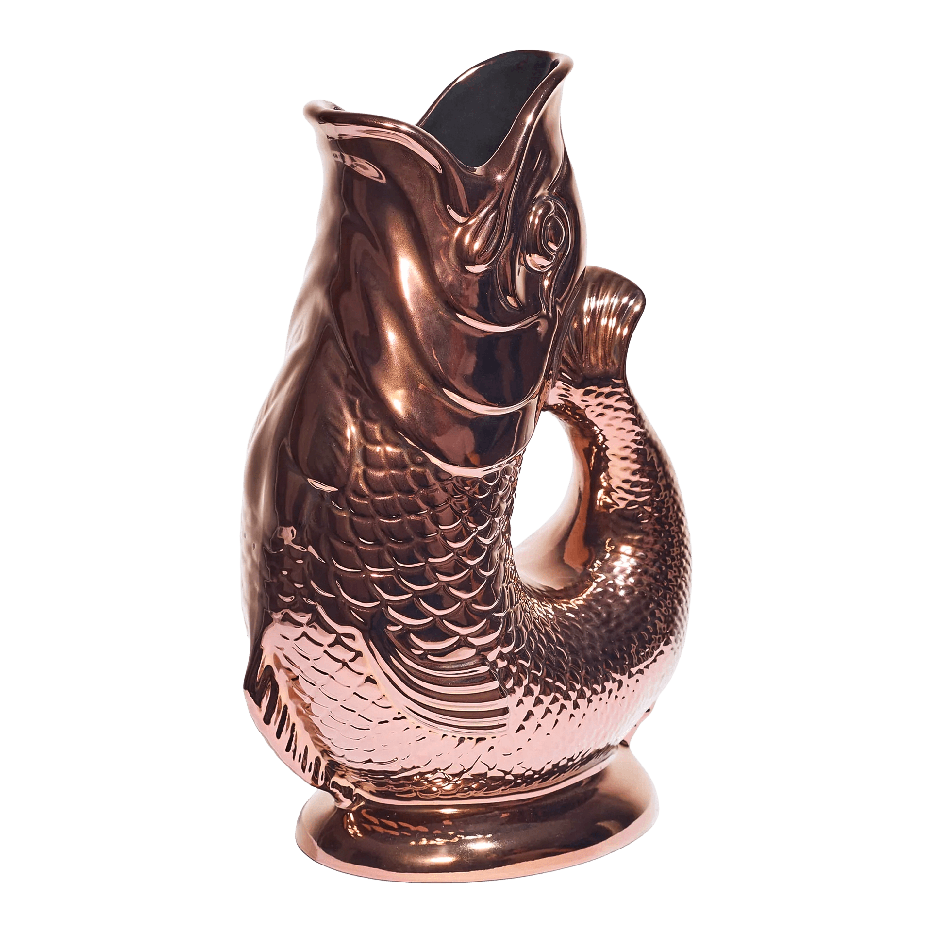 Gluckigluck, Lustre Collection, Jug Special Edition kopper XL 1.20 l, Brunnenkaraffe, Glas-Krug, Rosenholz, Fischform, Dekorative Karaffe