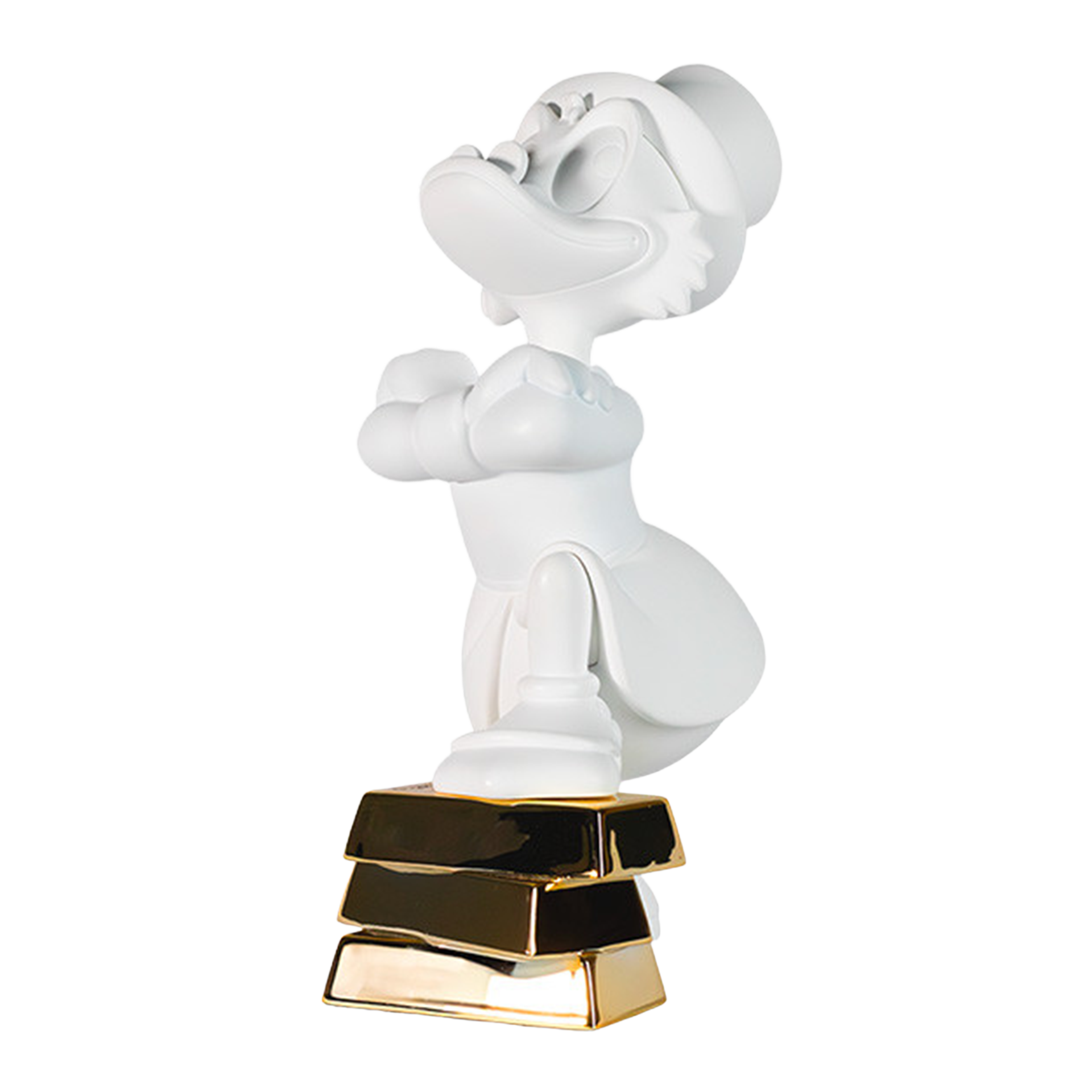 Uncle Scrooge with ignots white & gold 30 cm, figurine, statue, cartoon dog, weiße figur, goldener stand