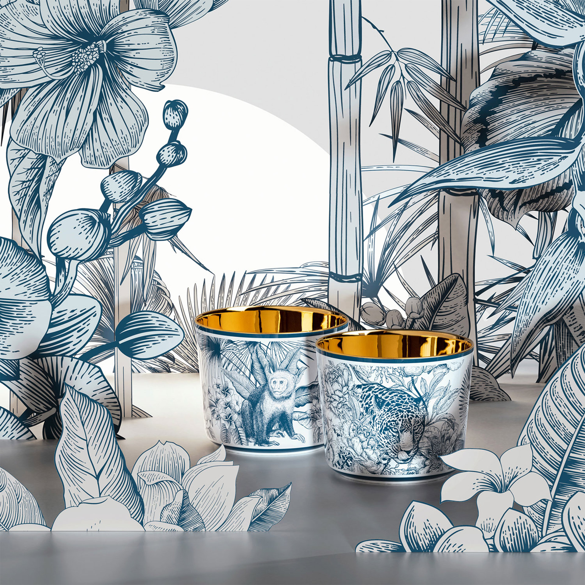 SIEGER by FÜRSTENBERG Champagner Leopard aus der Kollektion SIP OF GOLD - PARAÍSO BLUE, Tasse, Becher, Porzellan, Blau-Weiß, Tiermotiv