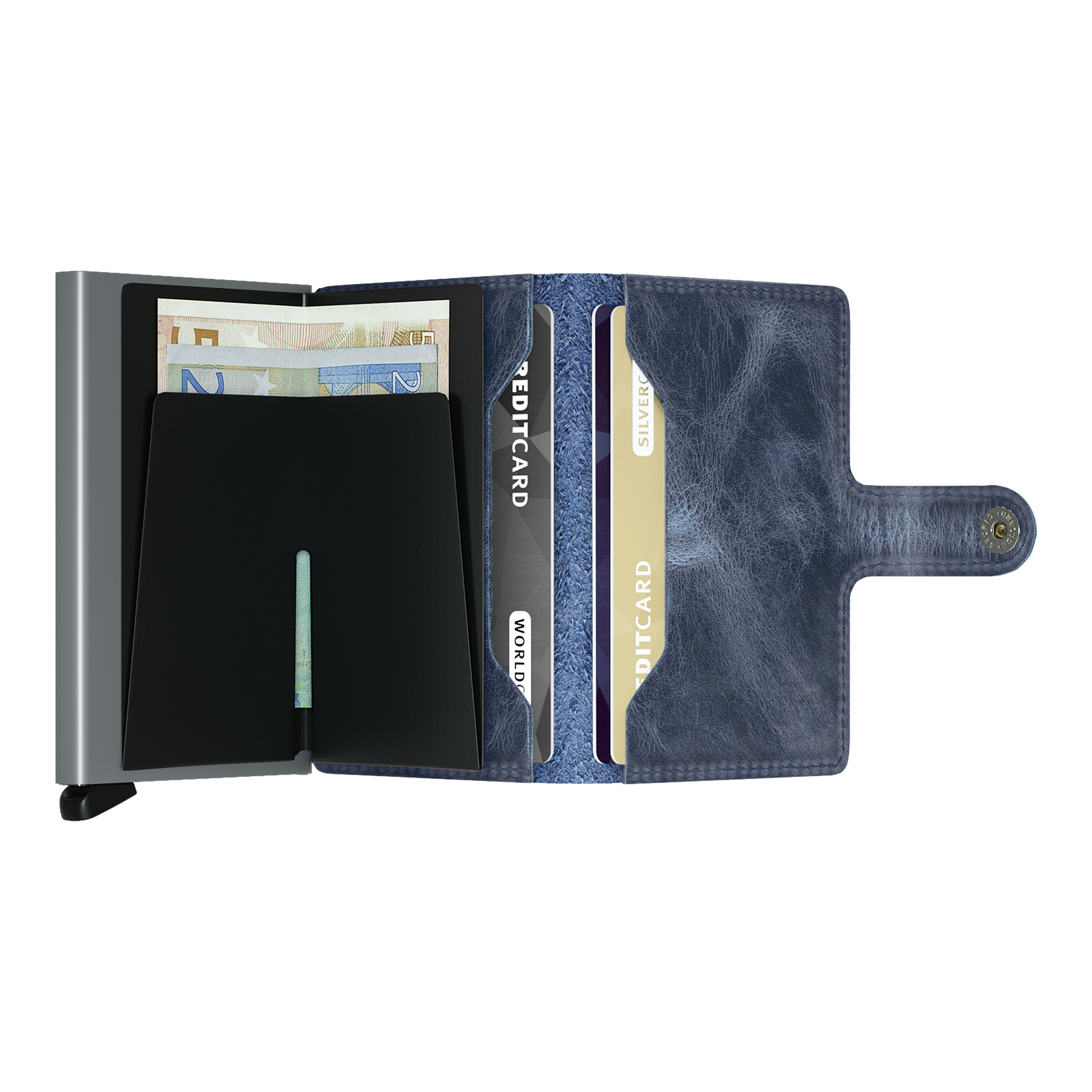 Secrid Miniwallet Vintage Blau, wallet, card holder, blue leather, money slot, wallet with strap