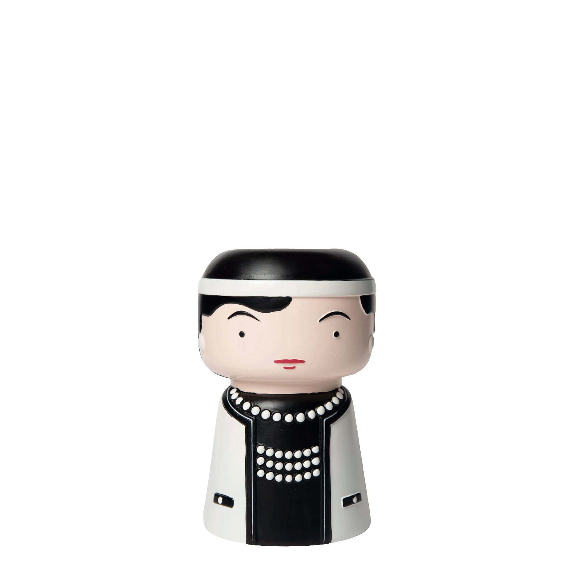 Vase Icon 15 cm,  Figurine, schwarze Kleidung, weißer Mantel, Perlenkette, Miniaturfigur