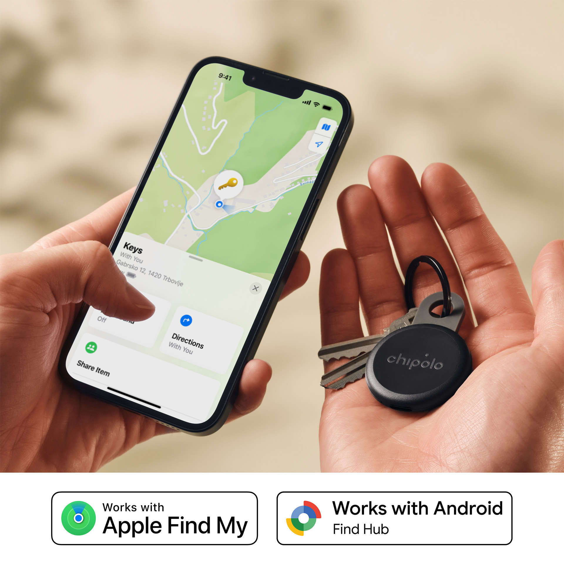 Bluetooth-Tracker Key Charcoal, Key, Phone, Karte, Schlüssel, Chipolo