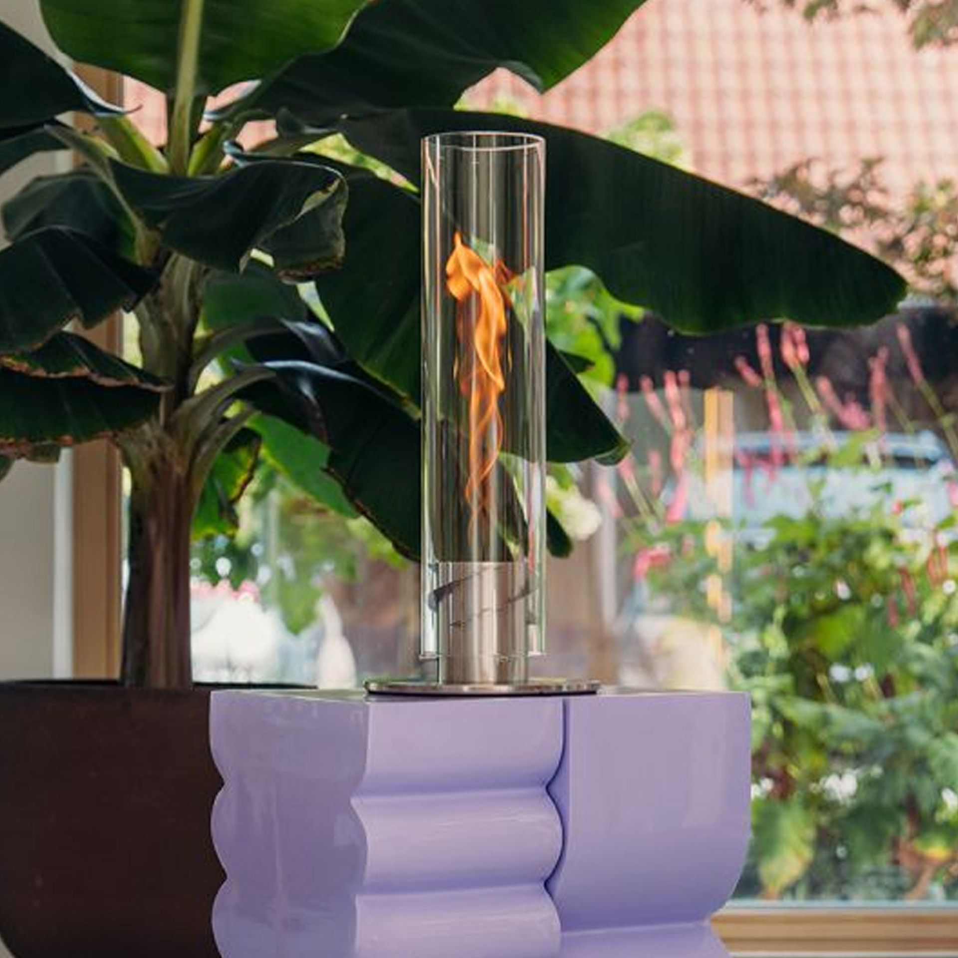 Tabletop Fireplace 1200 Silver, Vase, Tischdeko, Flamme, Lampe, Glas