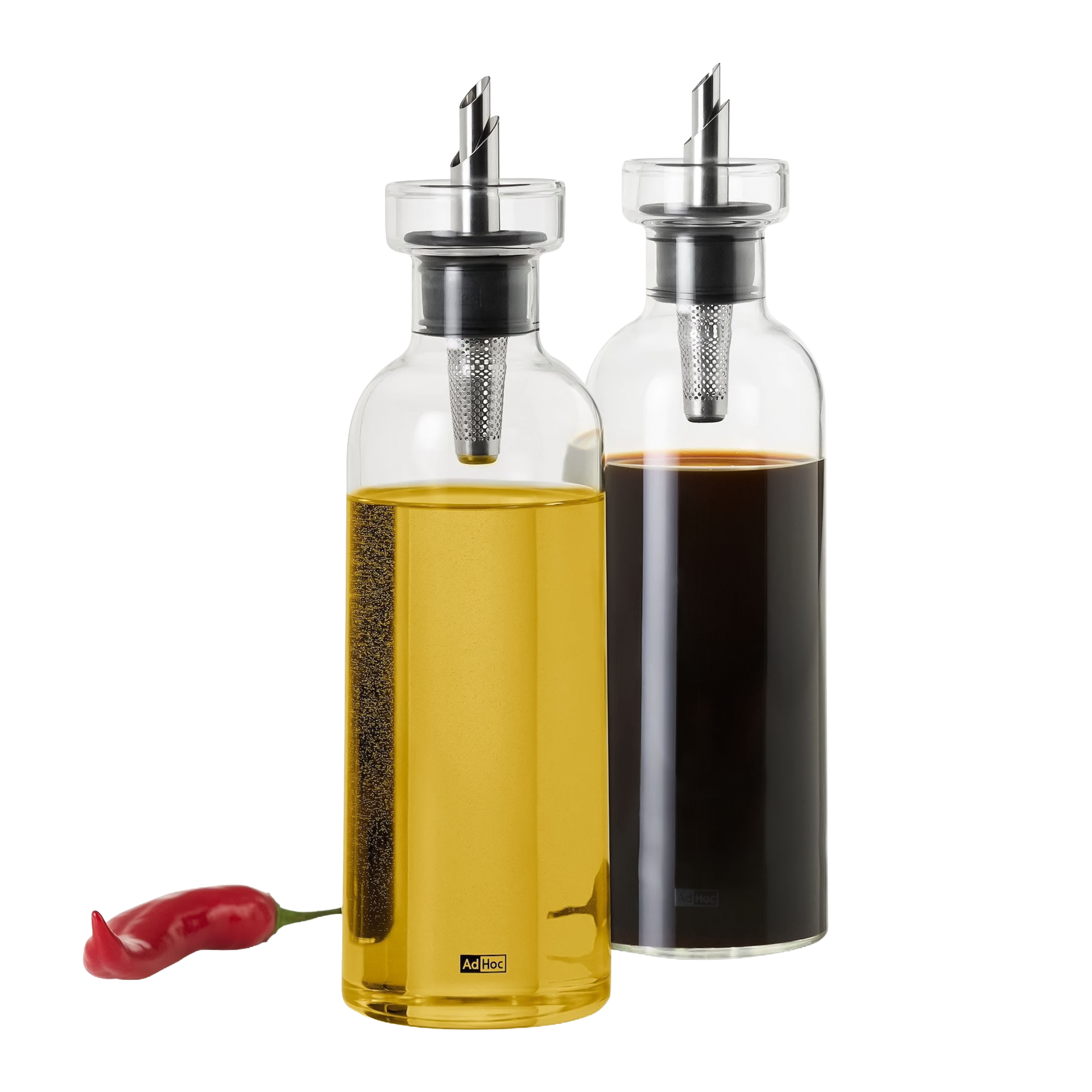 Oil & Vinegar Disoenserset With Coaster, öl-glas, esserölspender, ölteller, flaschen, peperoni