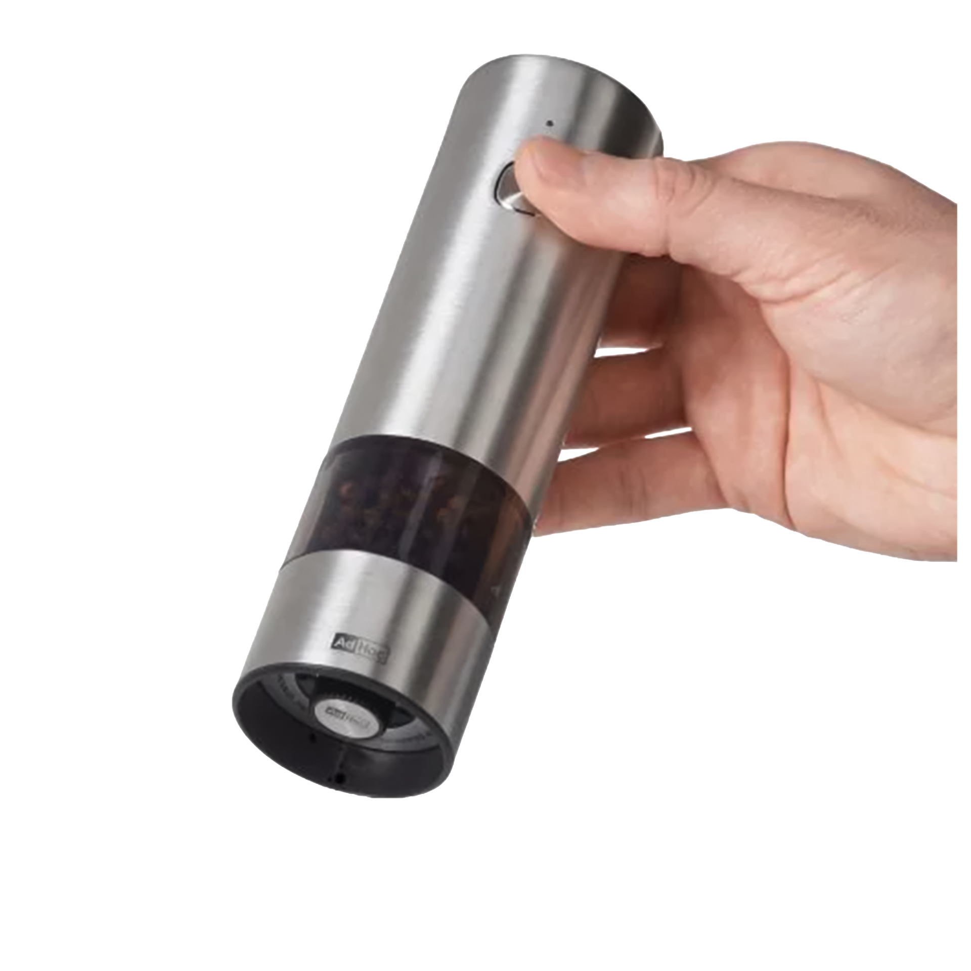 Electric Salt-/Peppermill Stainless Steel, handgehaltene Pfeffermühle, Edelstahl, elektrische Mühle, Mühle mit Sichtfenster, kompakte Gewürzmühle