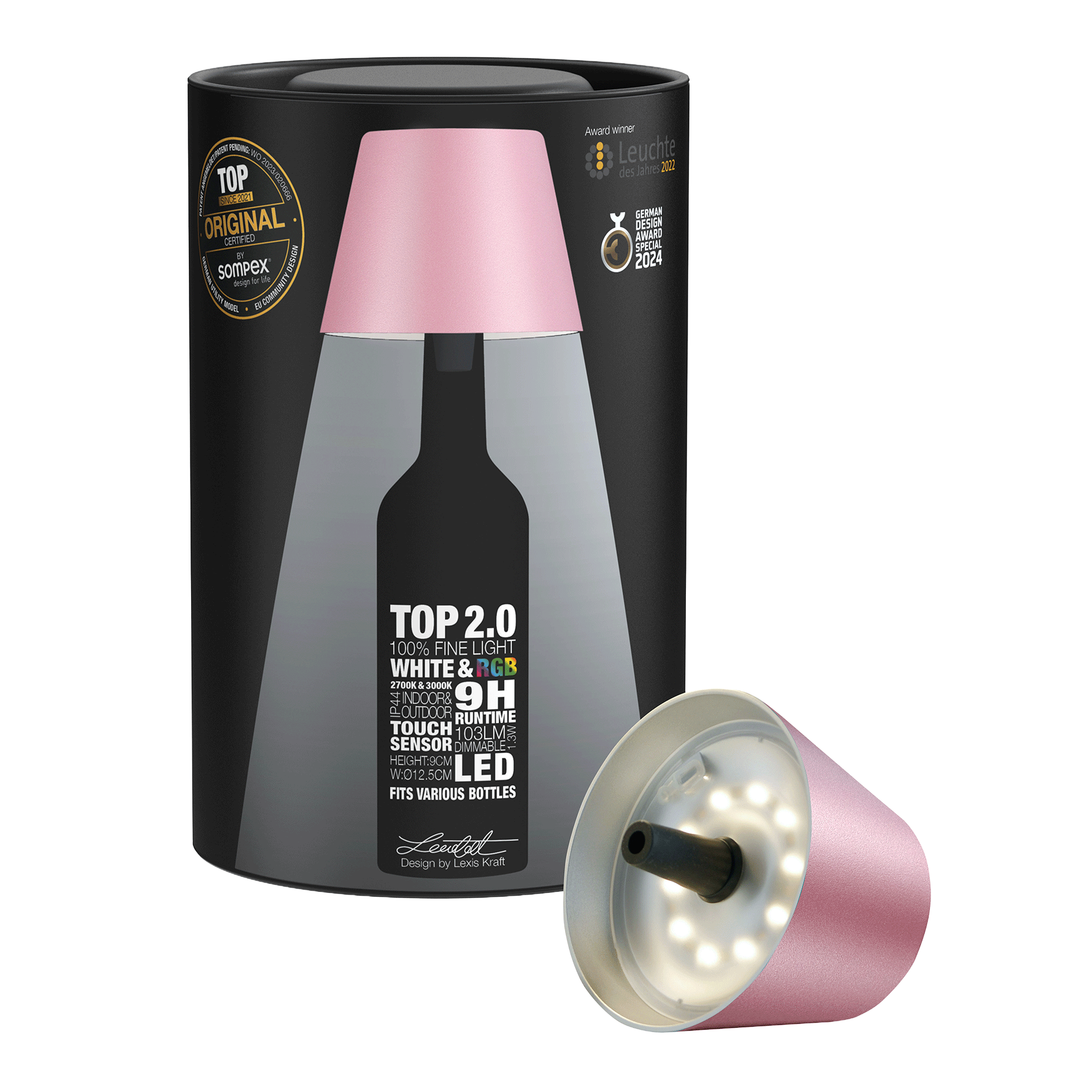 LED Bottle Light Dimmable Pink Metallic