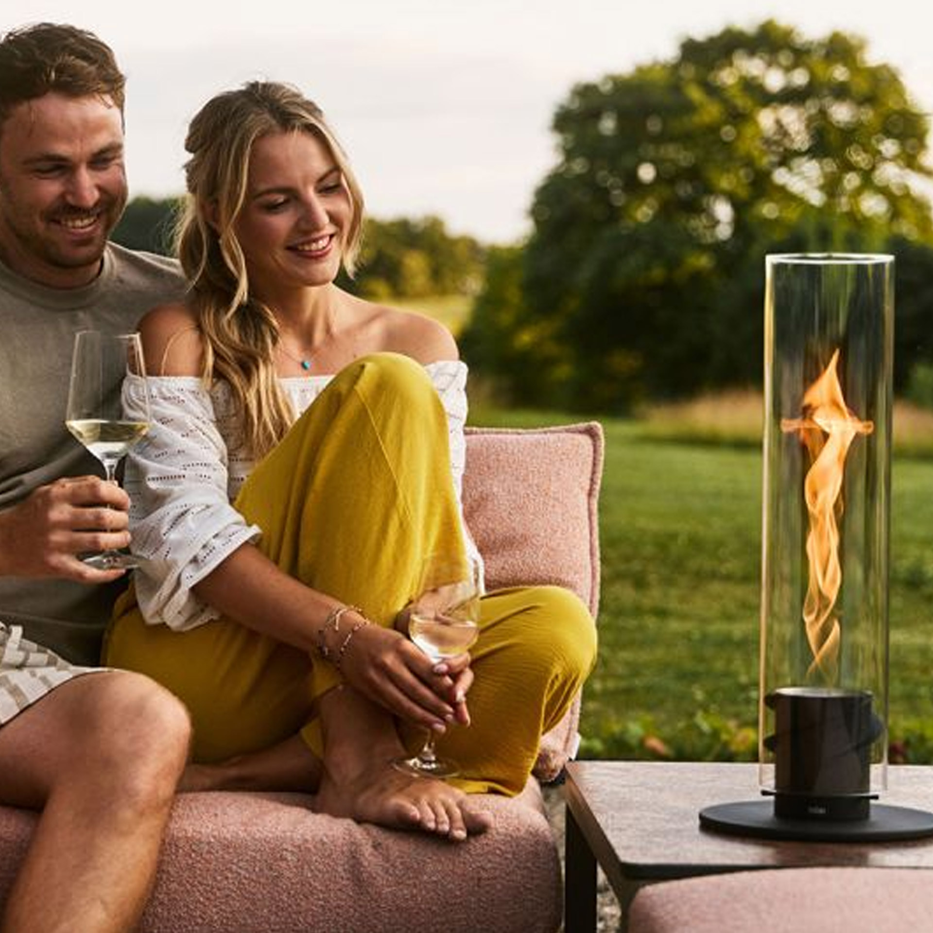 Tabletop Fireplace 1200 Silver, outdoor, Lounge, Feuerstelle, Glass-Candle, Paar