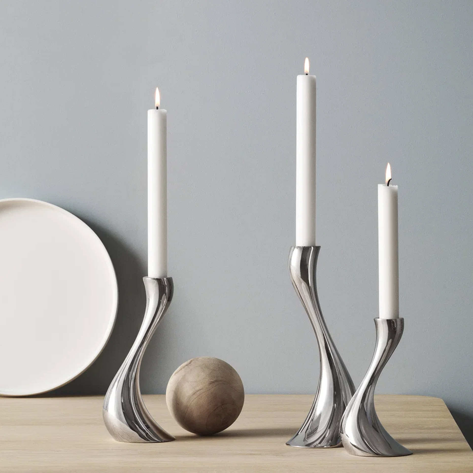 Candleholder set 3 pieces, Kerzen, Kerzenhalter, Metall, Silber, Dekoration
