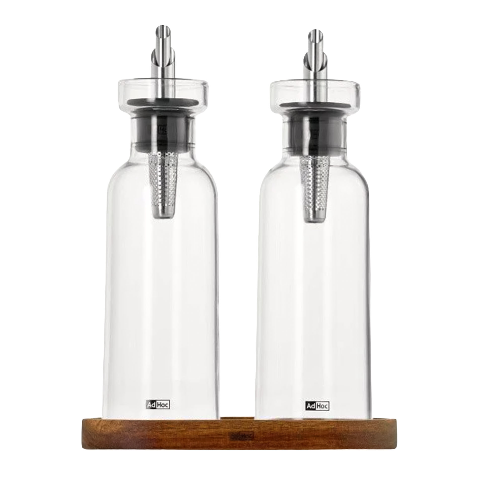 Oil & Vinegar Disoenserset With Coaster, Spender, Öl-/Essigspender, Salz-/Pfefferstreuer, Glasbehälter, Holzunterlage