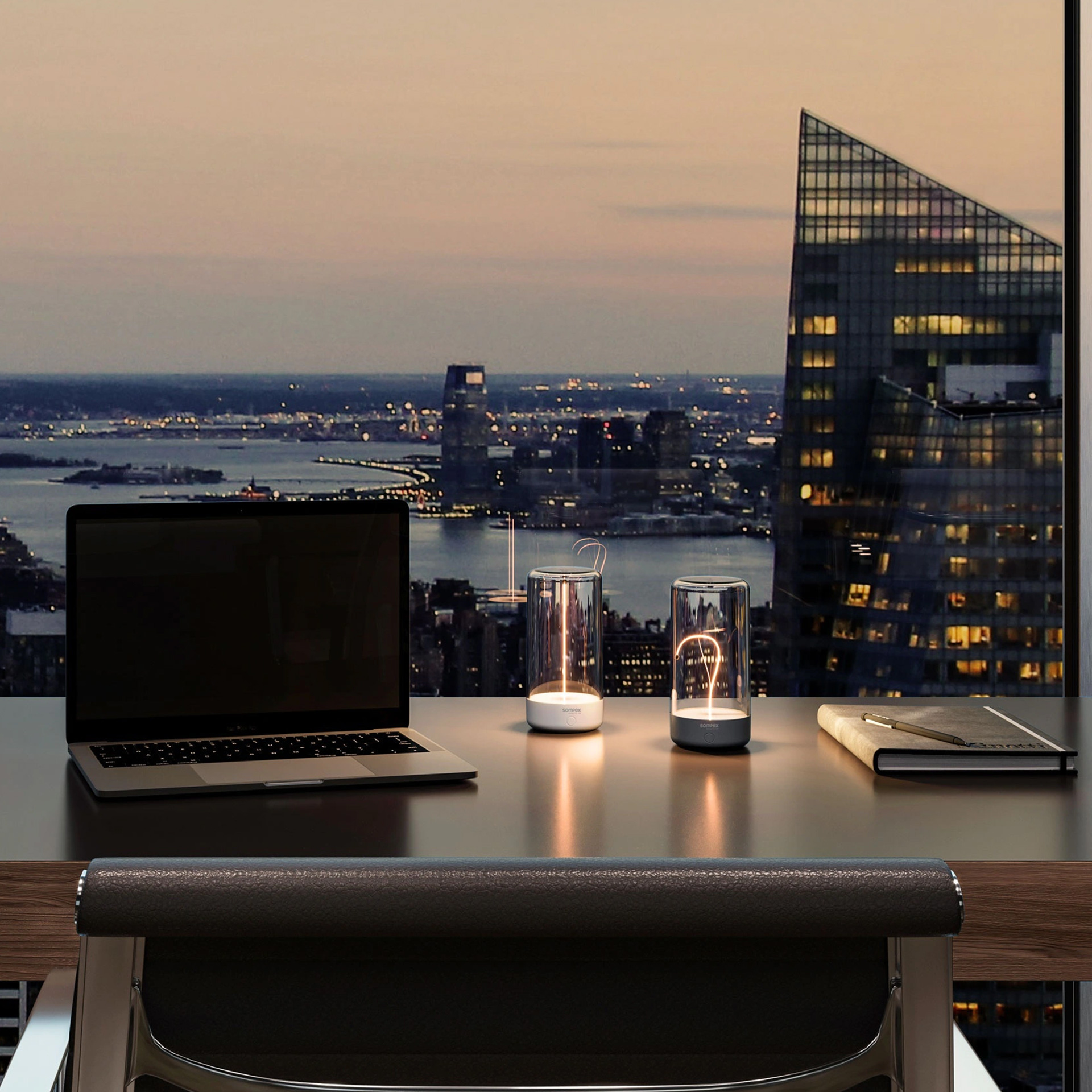 Rechargeable LED table lamp dimmable white, laptop, desk, lamp, cityscape, notebook