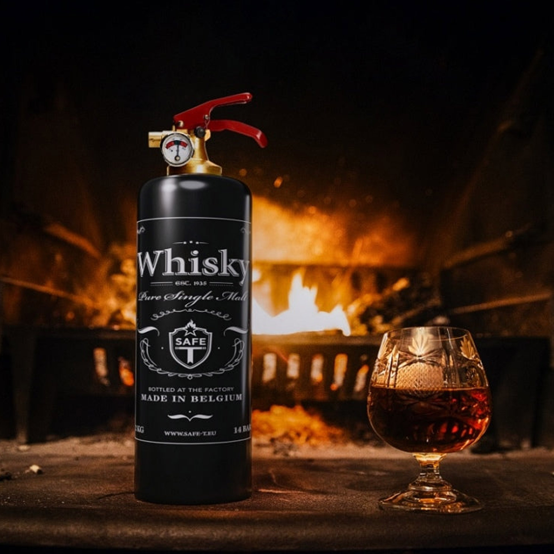 Design-Fire Extinguisher Whisky, Whiskey, Flasche, Single Malt, Belgien, Glas
