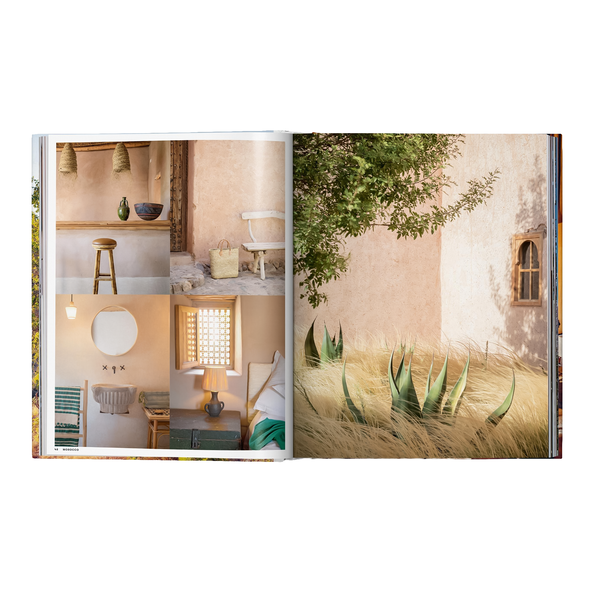 Coffee Table Book Great Escapes Africa, Innenraum, Hocker, gewebter Korb, Kreis Spiegel, Tischlampe