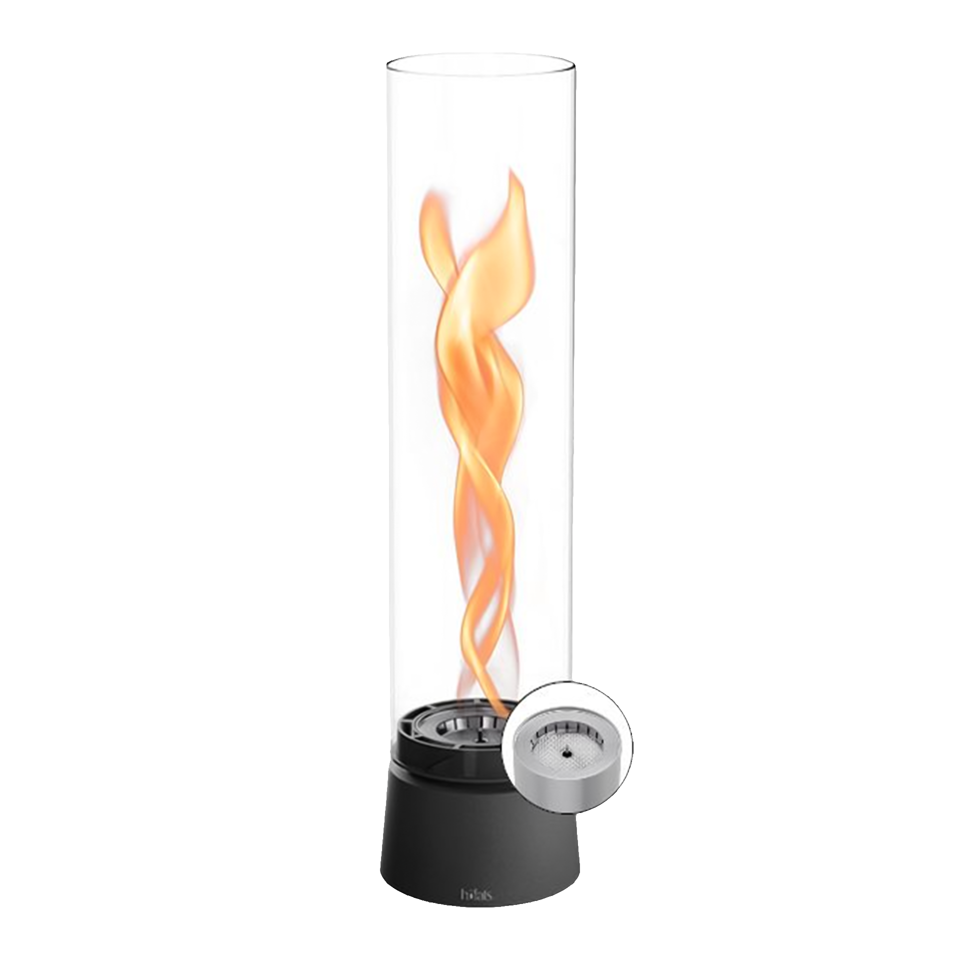 Tabletop Fireplace 1200 Matt Black, Tischventilator, Flammeneffekt, Glaspylinder, LED-Heizlüfter, Deko-Heizgerät