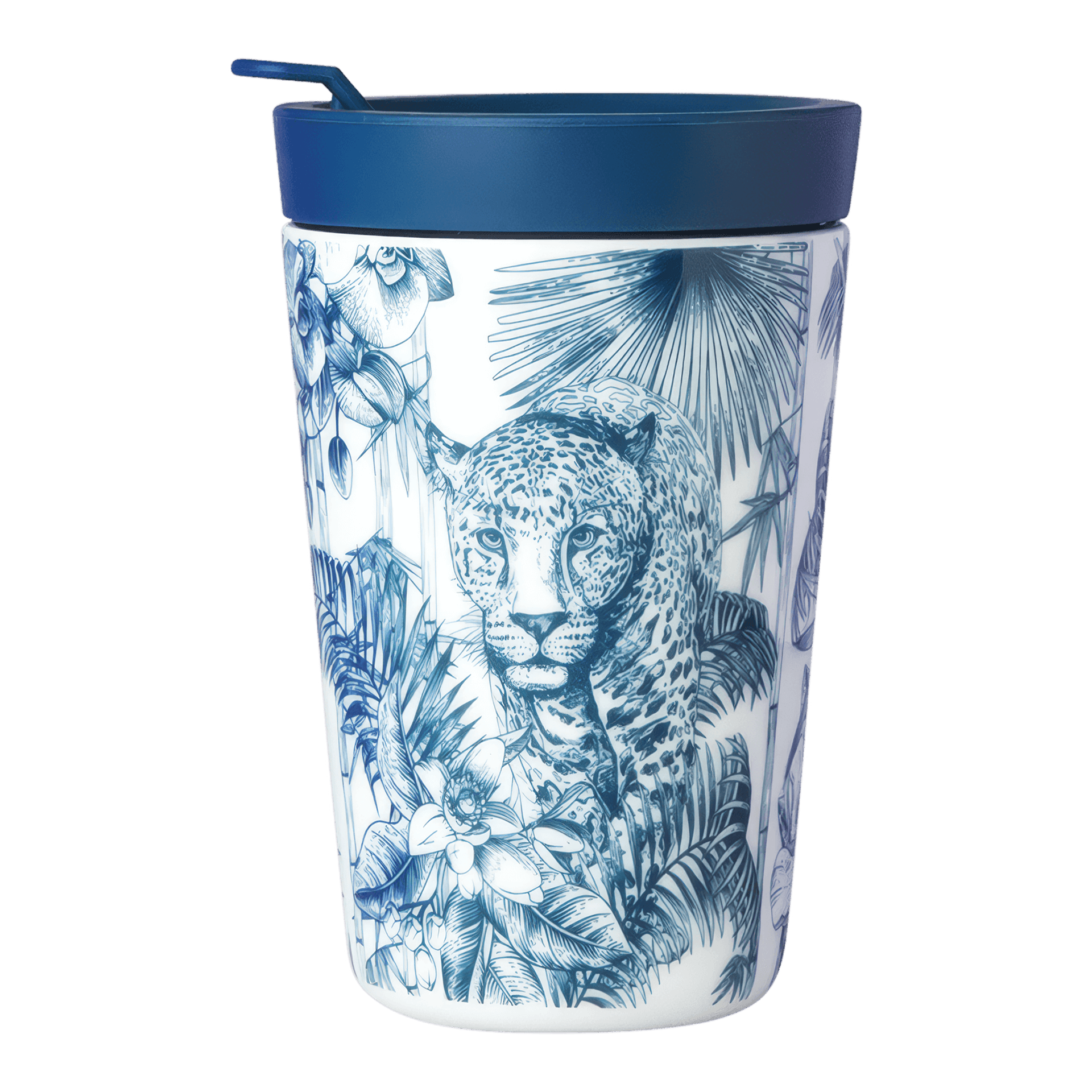 SIEGER by FÜRSTENBERG Coffee To-Go Becher Paraíso Blue 0,40 l MY COMPANION,, Tasse, Becher, Tiermuster, Leopard, Blau