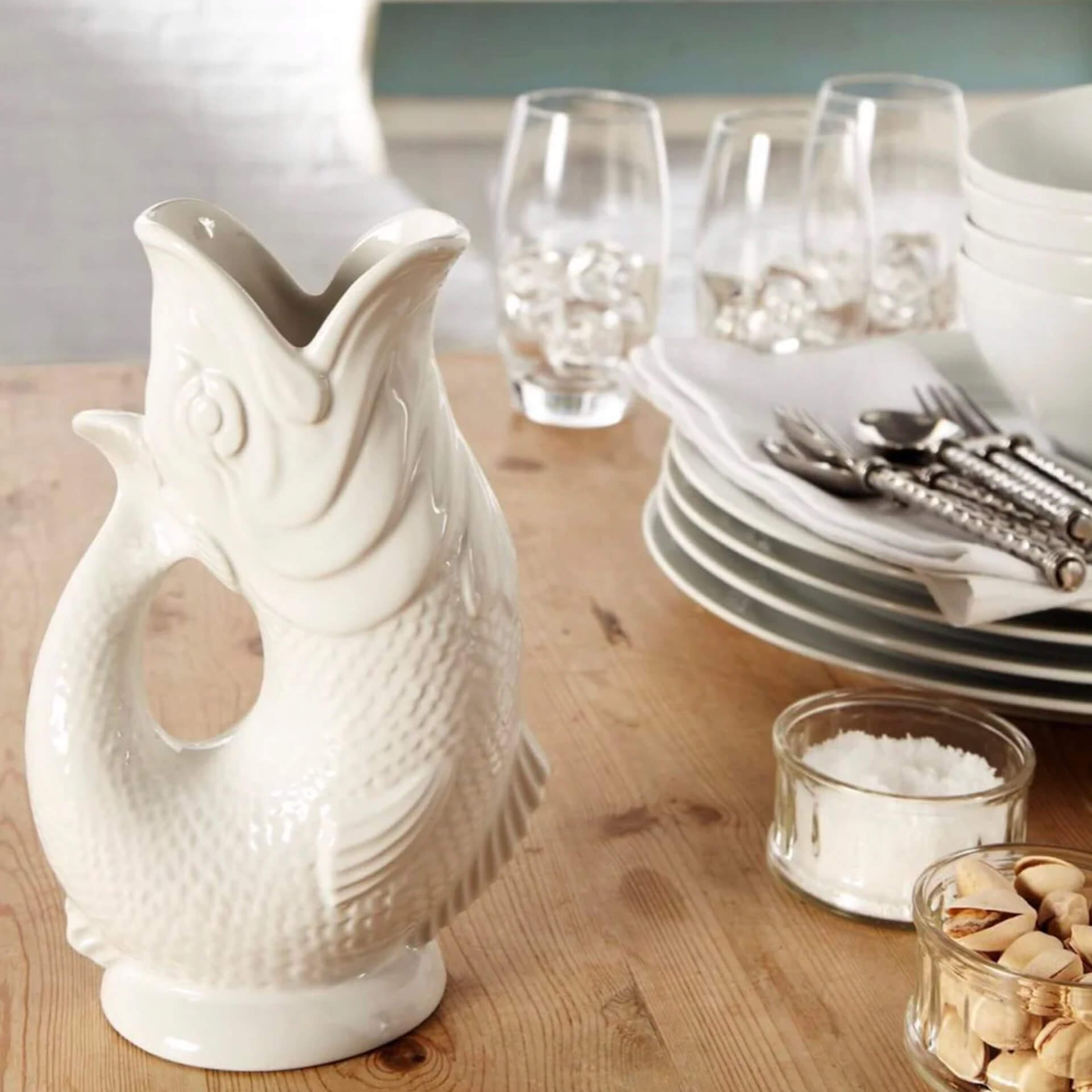 Gluckigluck, Glossy Collection, Jug white XL 1.20 l, Kachelfigur, Weißer Keramikvogel, Kaffeekanne?, Tischdeko, Geschirr