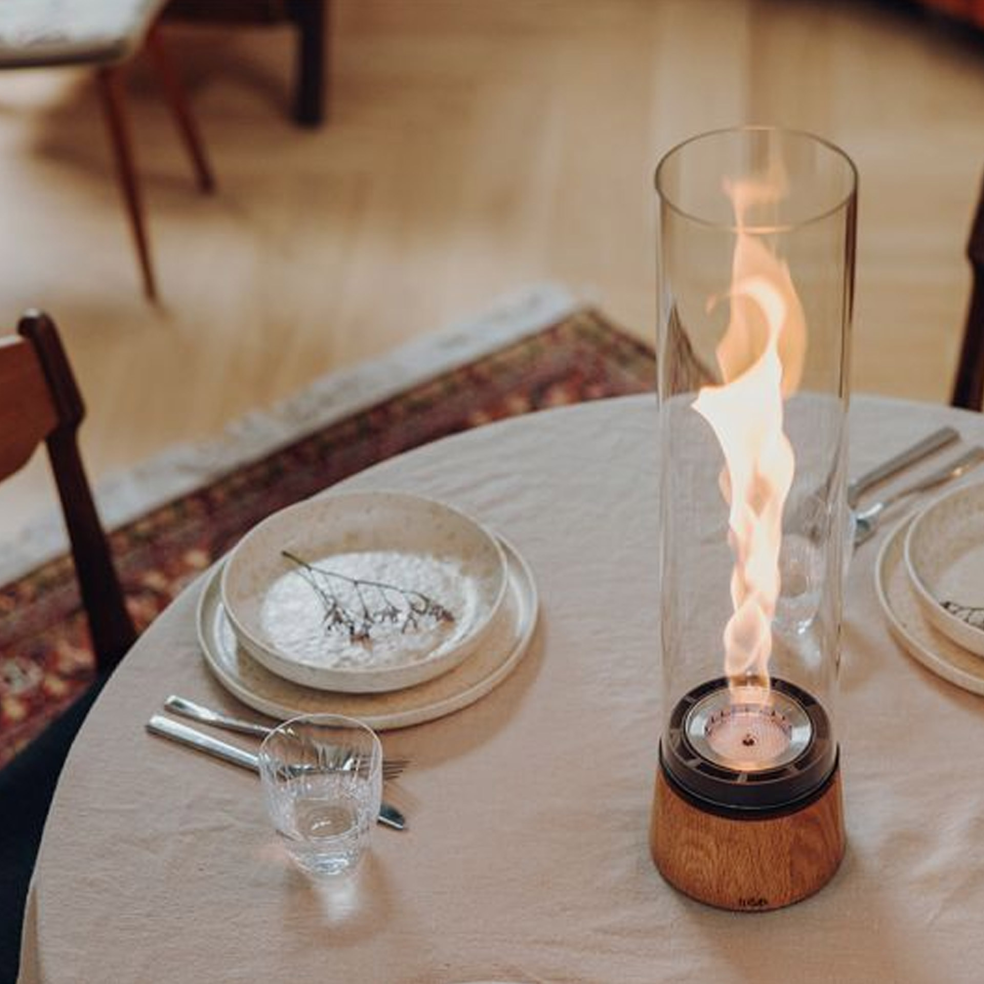 Tabletop Fireplace 1200 Oak, Tischdeko, Tischfeuer, Gas-Feuerkugel, Vase Tischflamme, Dekoration Feuer