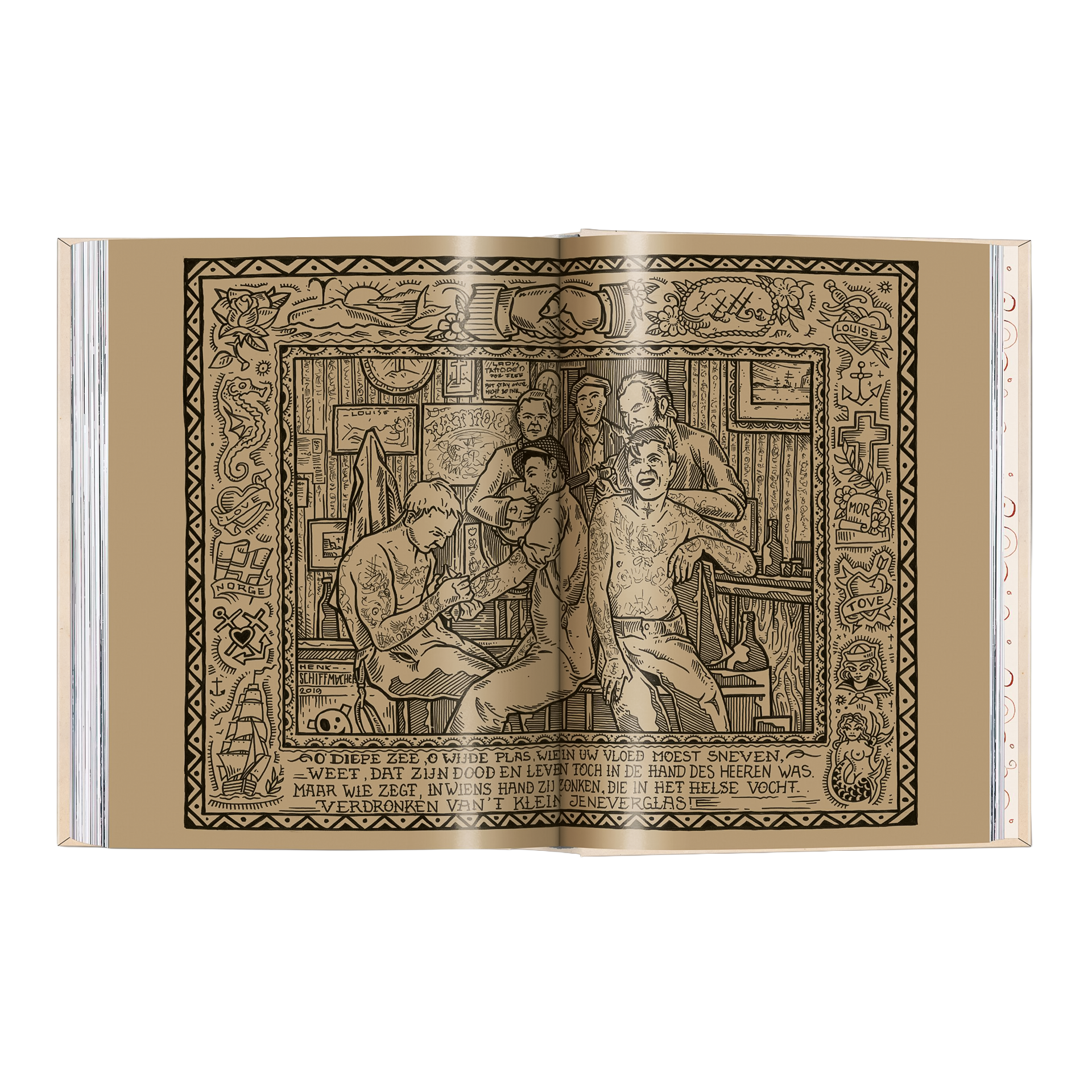 Coffee Table Book TATTOO. Henk Schiffmacher’s Private Collection, Holzschnitt, Kunstbild, Buchillustration, Nacktfigur, Rahmenkunst