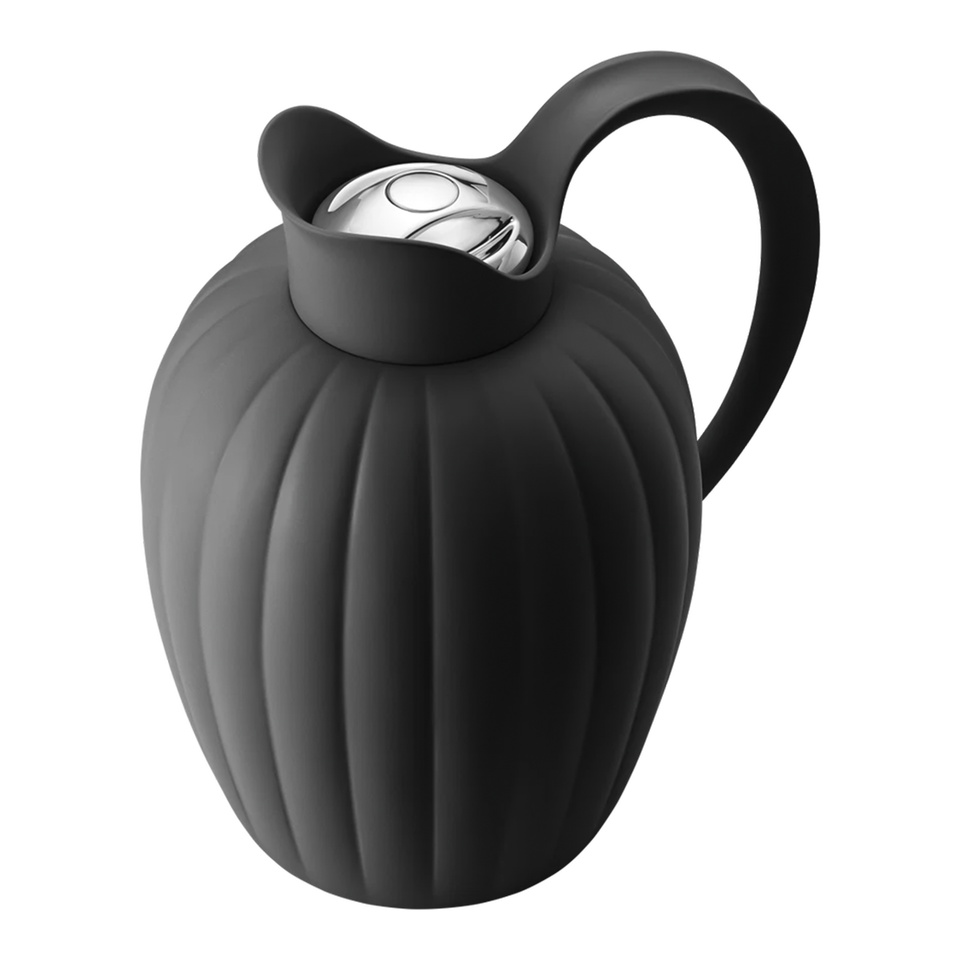 Thermo Jug 1 l black, Karaffe, Kaffeemaschine Karaffe, Metallverschluss, Schwarz, Rippenstruktur