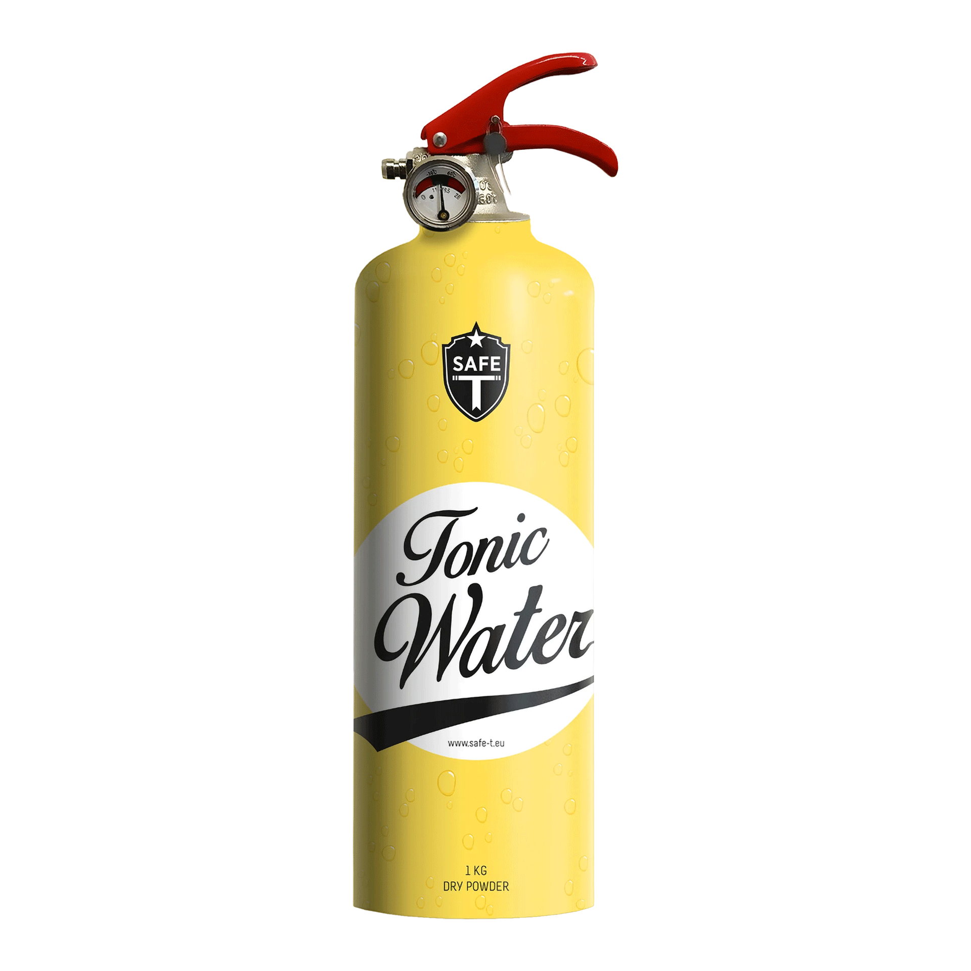 Design-Fire Extinguisher Tonic, Feuerlöscher, gelber Zylinder, roter Griff, Druckanzeige, Trockenpulver