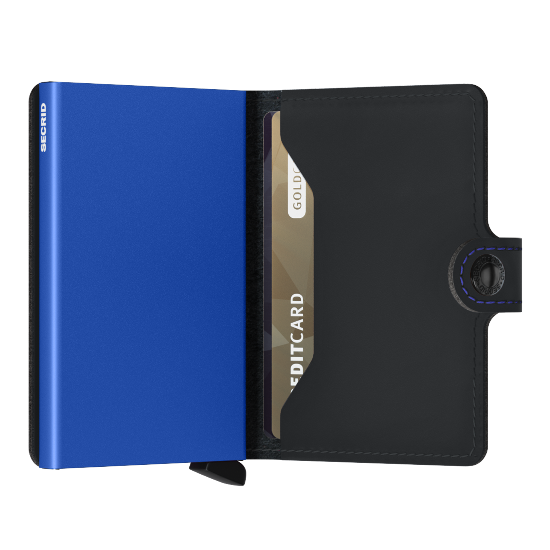 Miniwallet Black/Blue, Brieftasche, Geldbörse, Kartenhülle, Kreditkartenschlitz, Schwarz/Blau Ledertasche