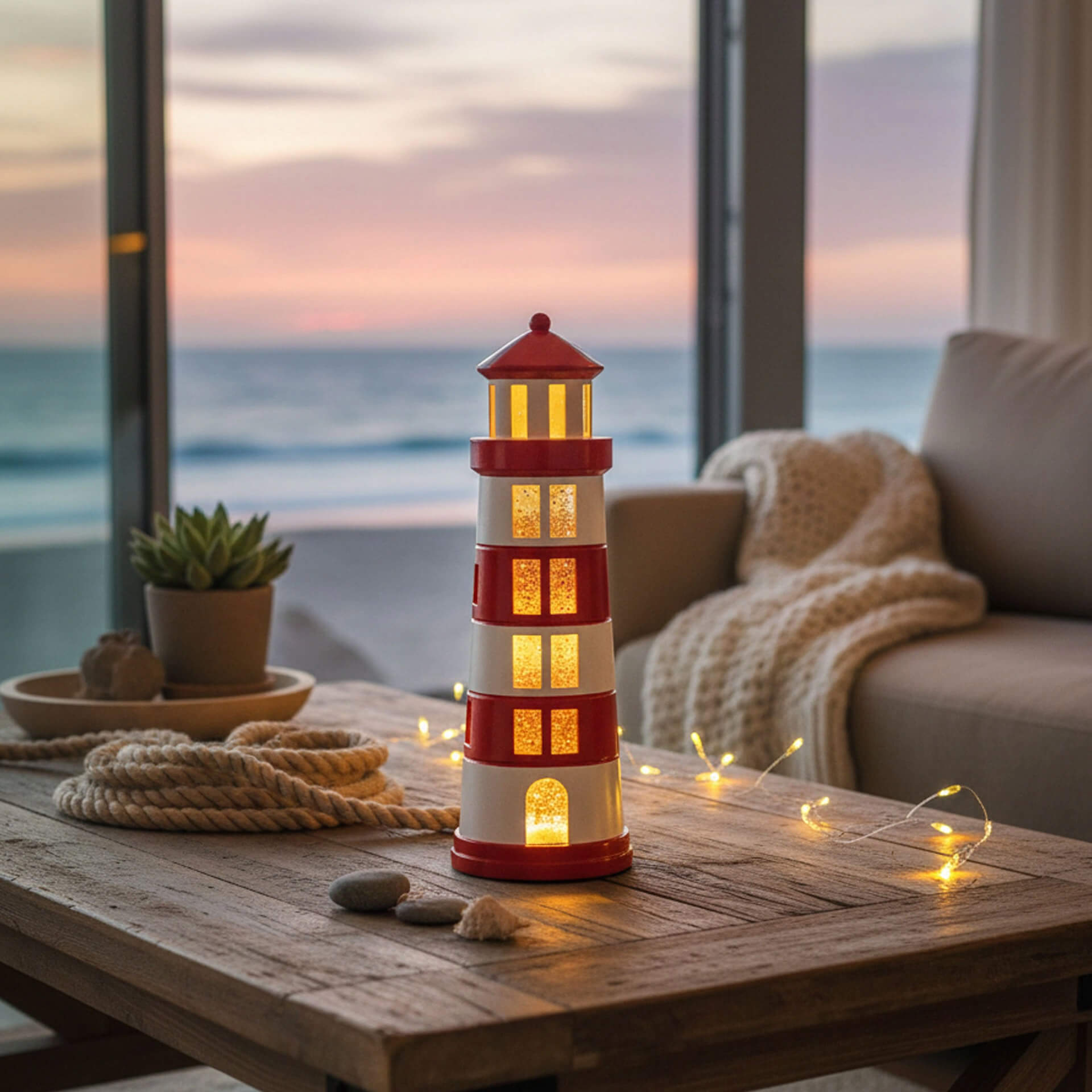 Sompex GLAMOR LIGHTHOUSE LED Dekolame Leuchtturm rot-weiß
