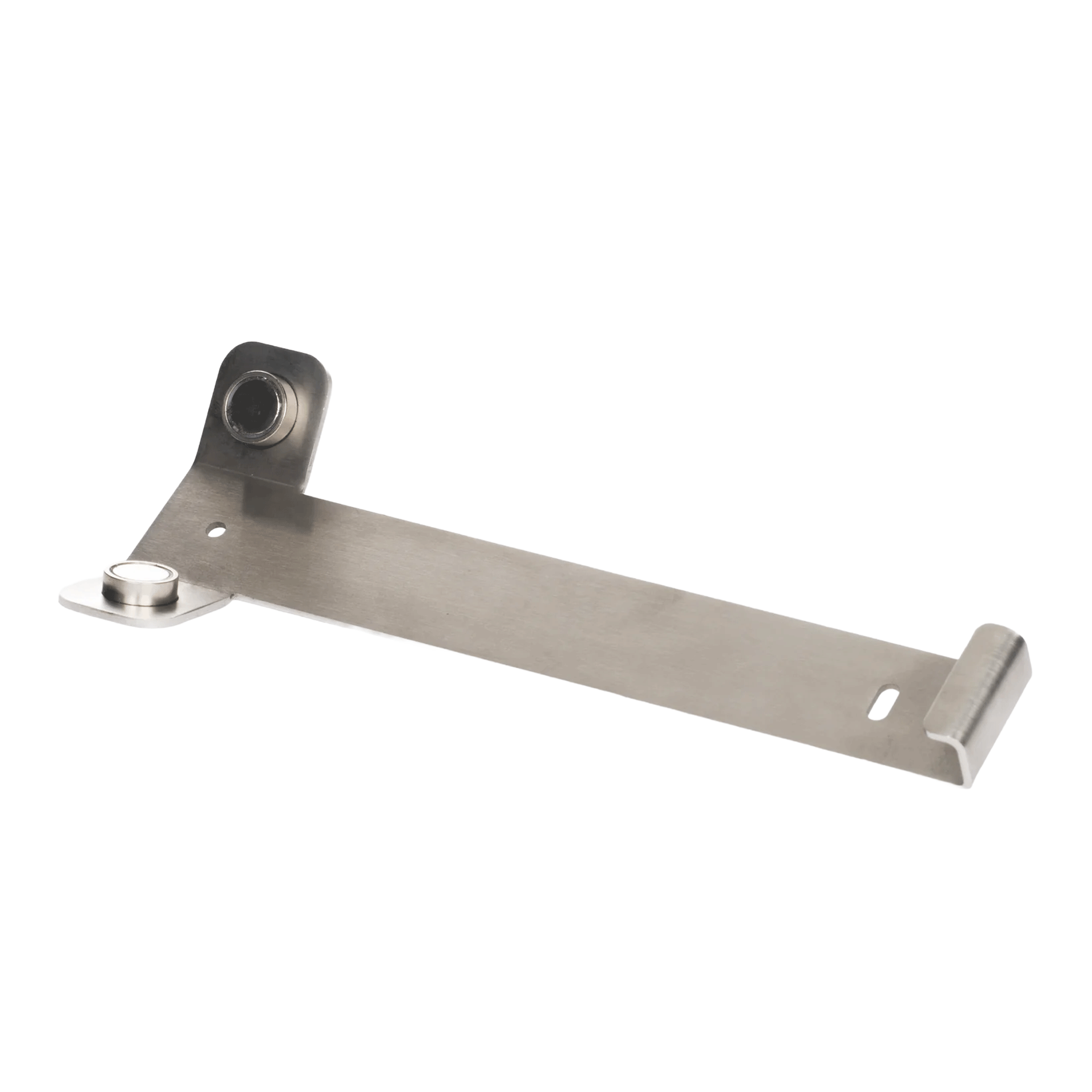 Safe-T, Magnetic wall mount, metallhalterung, stützarm, schraubenloch, gekrümfter abzweig, gebogendes ende