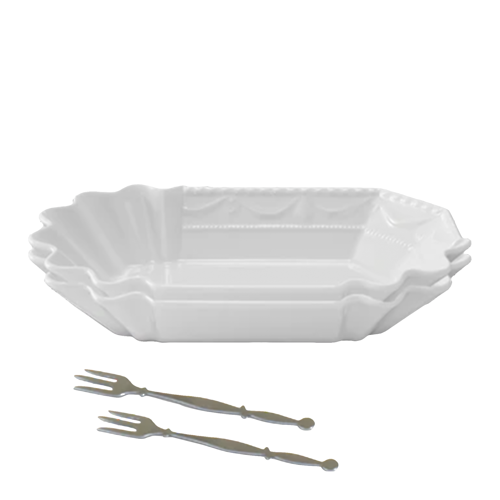 Currywust Bowl With Fork Duo Set, Porzellan, Tablett, Servierlöffel, Muschelkante, Besteckset