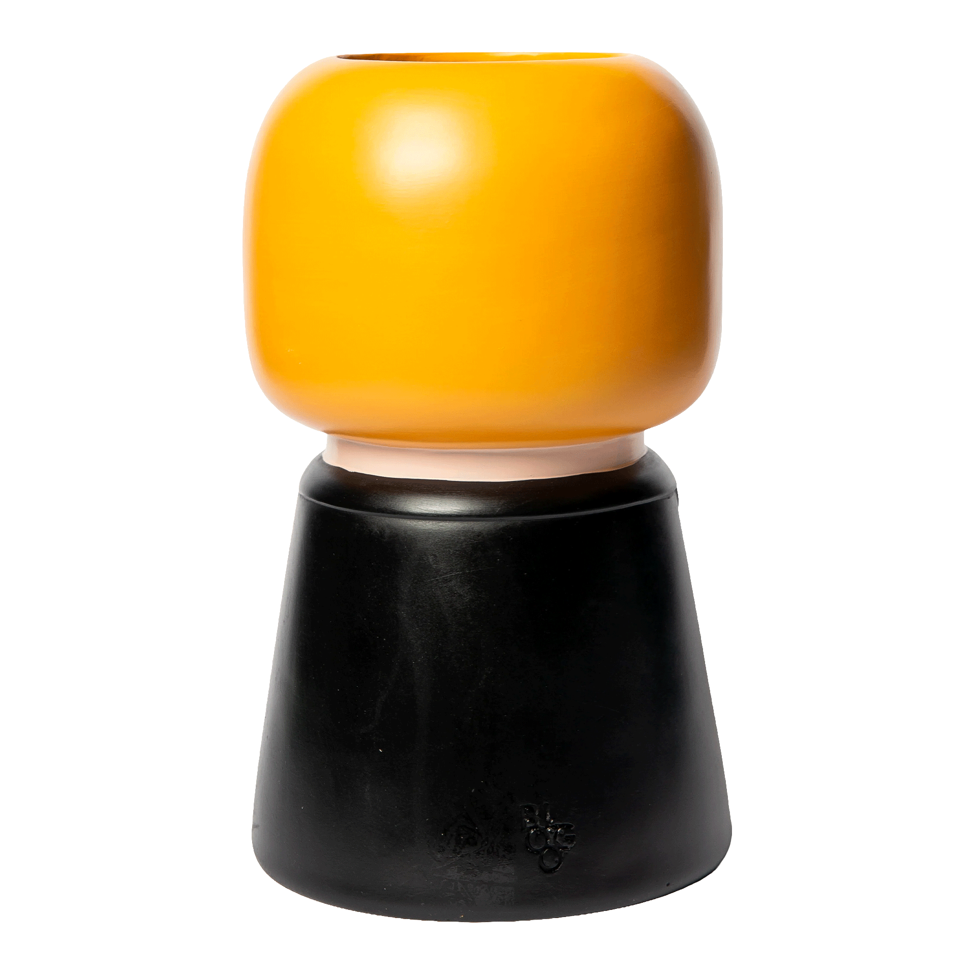 Vase The Rock 26 cm, orange-top, orange cap, black base, bottle stopper, cube shape