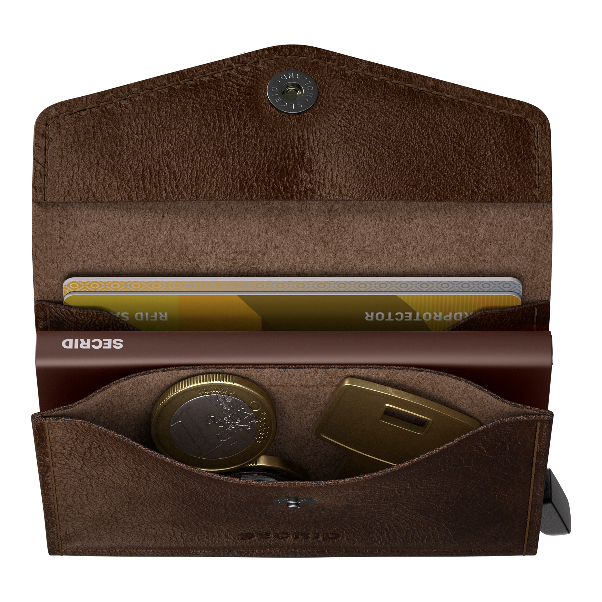 Envelope Wallet Chocolate, Geldbeutel, Brieftasche, Kartenfach, Münzfach, Lederoptik