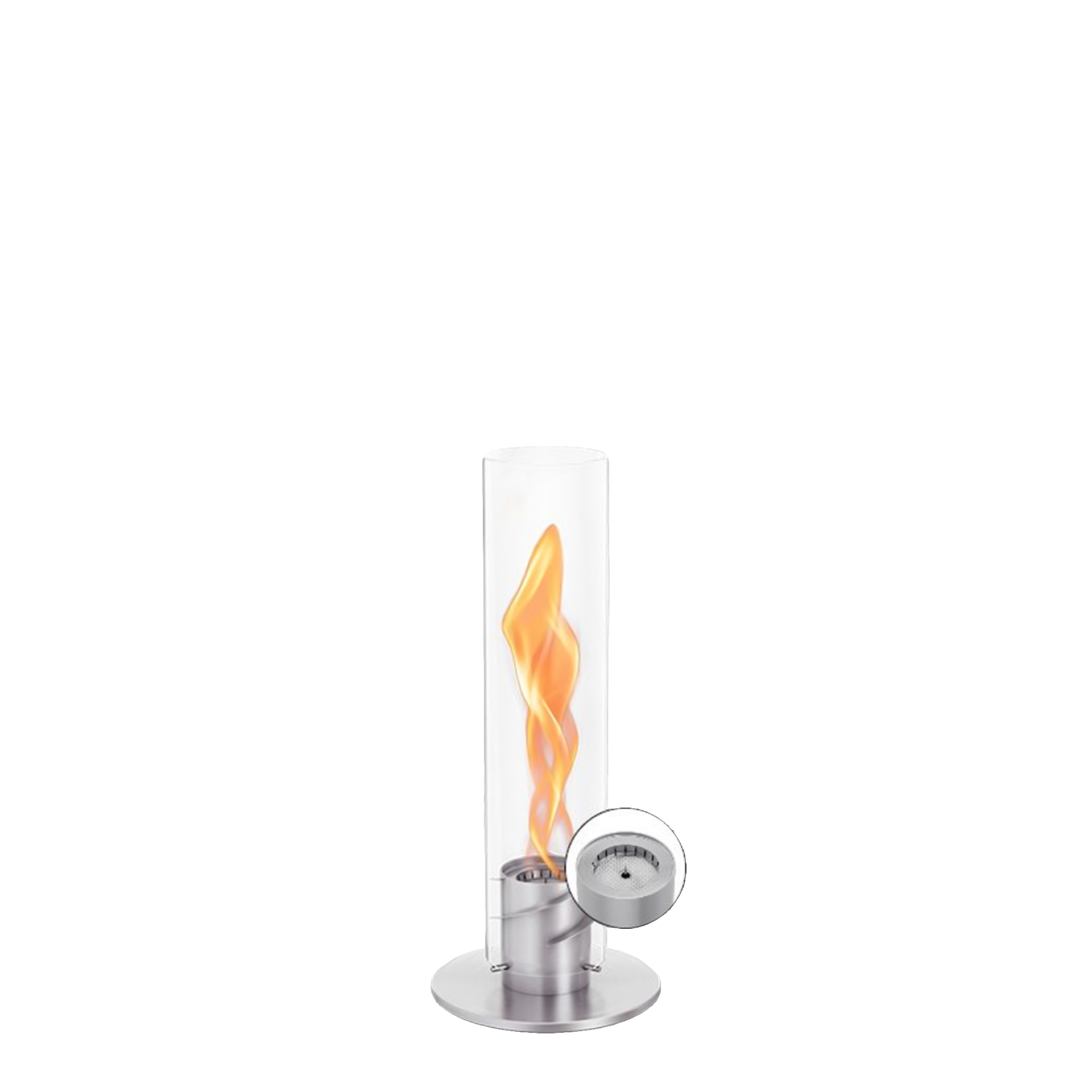 Tabletop Fireplace 900 Silver, Gasfeuerstelle, Dekoheizstrahler, Flammenkessel, Glaszylinder, Rundfuß