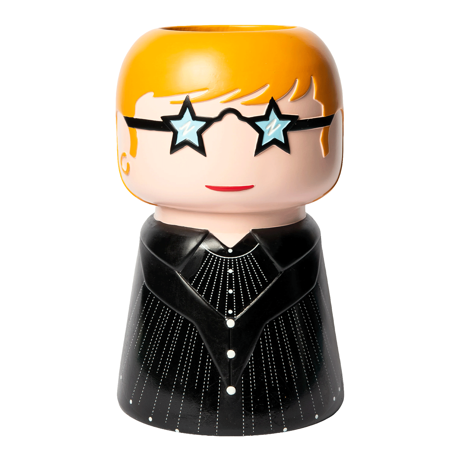 Vase The Rock 26 cm, Pop-art Figur, Lego-Style Spielzeug, Sonnenbrille, schwarzer Anzug, Punktraster Kleid