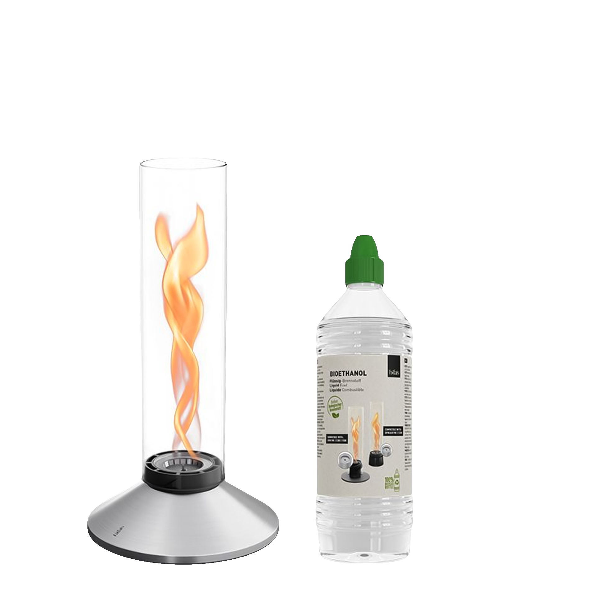 Tabletop Fireplace 900 Silver, Gasfeuerzeug, Flammenbild, Torso-Luftfeuer, Brenner, Brenneröl-Refill